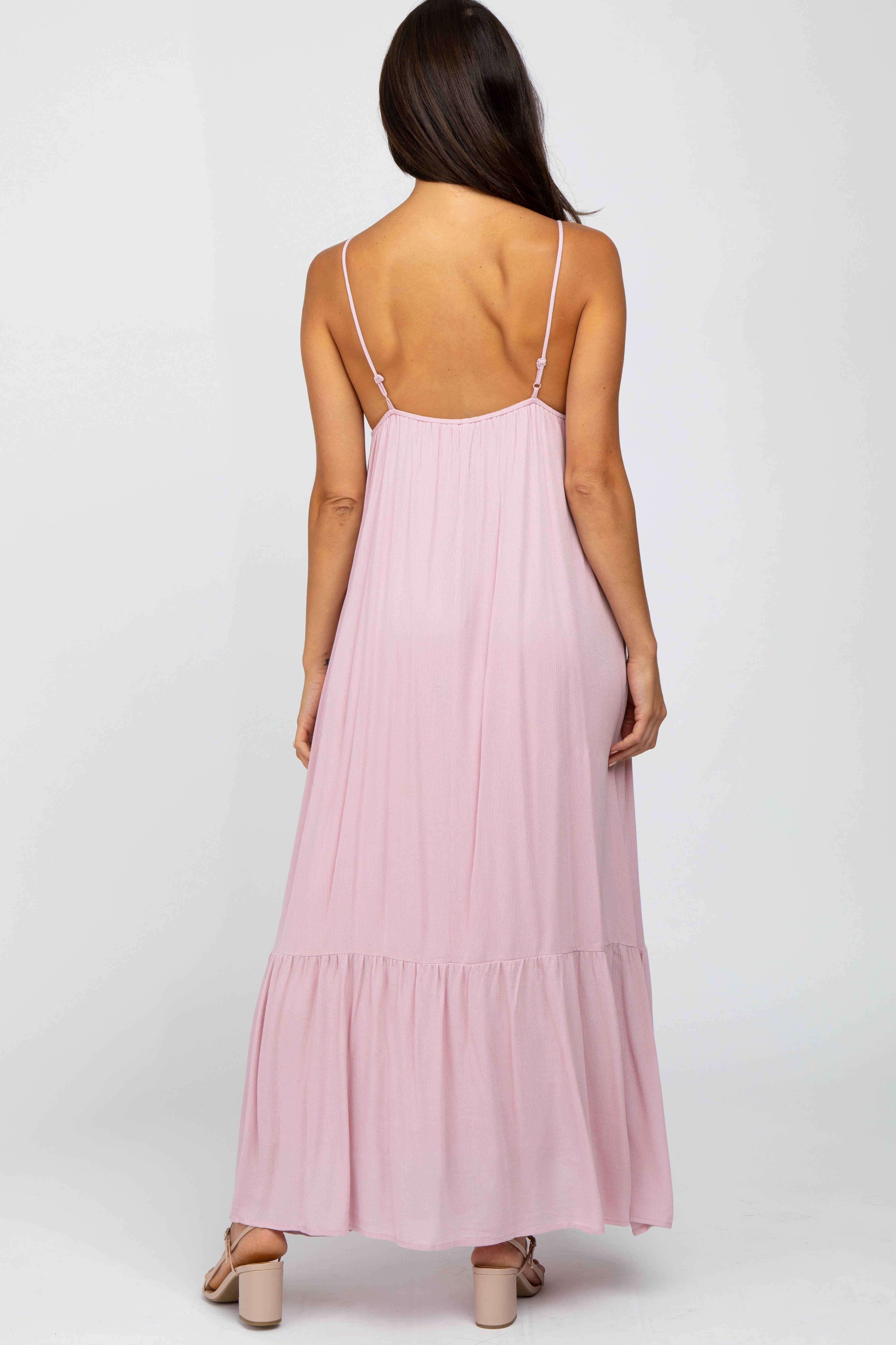 Light Pink Deep V-Neckline Maxi Dress sold by Pinkblush product image thumbnail 3
