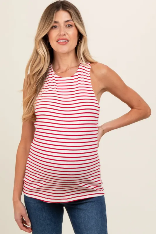 Red Striped High Neckline Maternity Tank sold by Pinkblush