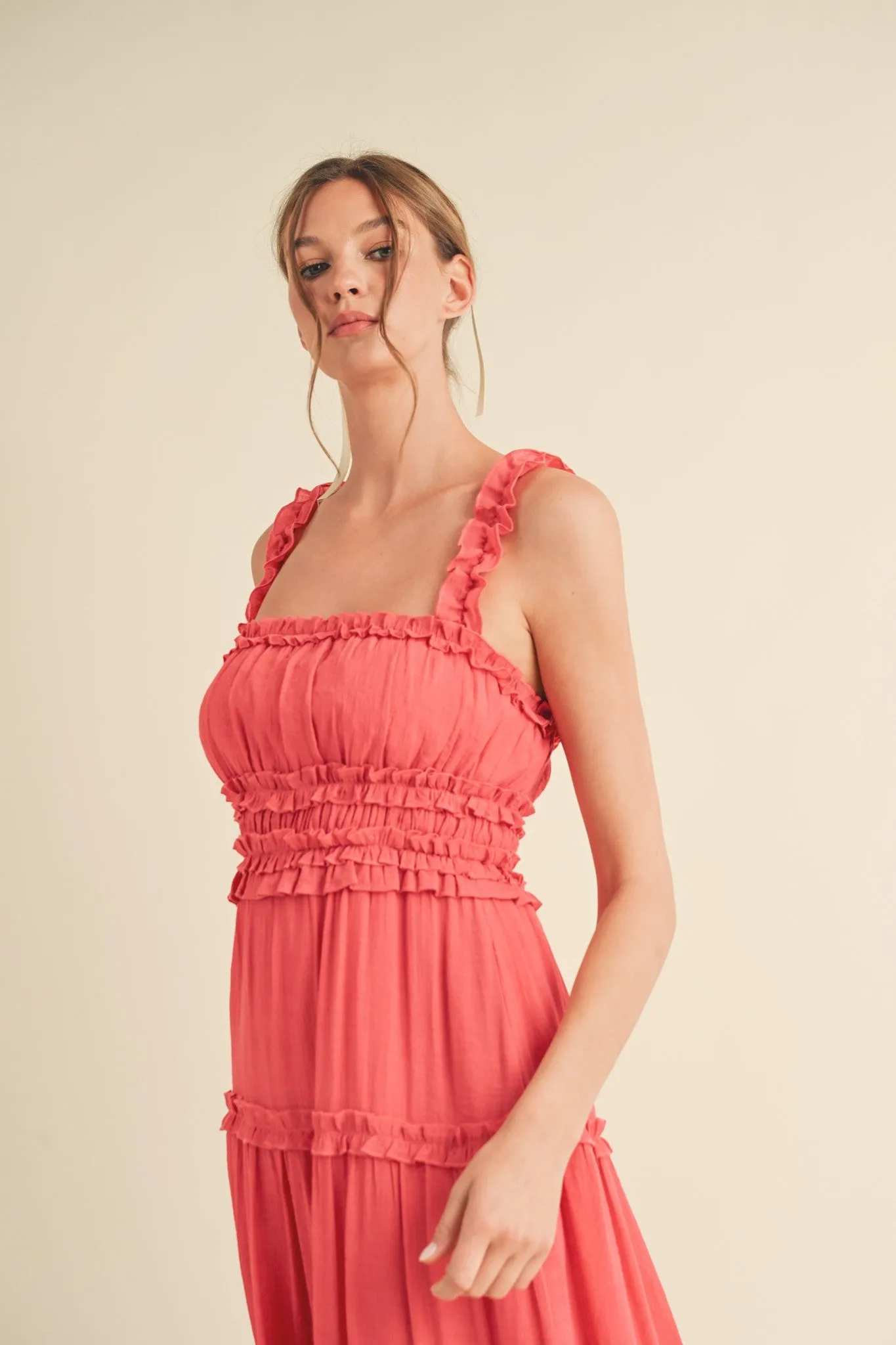Coral Red Ruffled Midi Dress sold by Pinkblush product image thumbnail 4