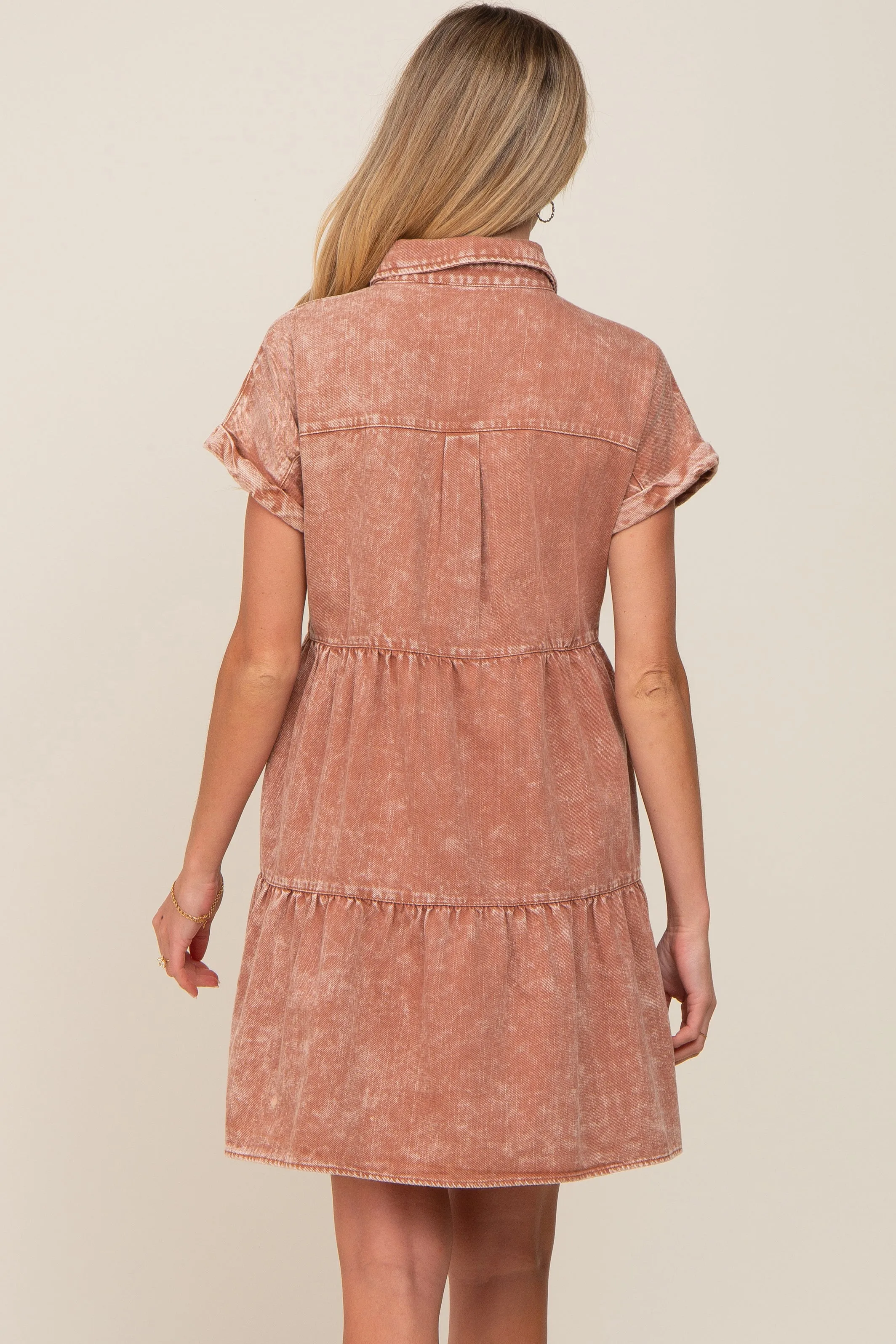 Rust Faded Denim Front Pocket Maternity Dress sold by Pinkblush product image thumbnail 3