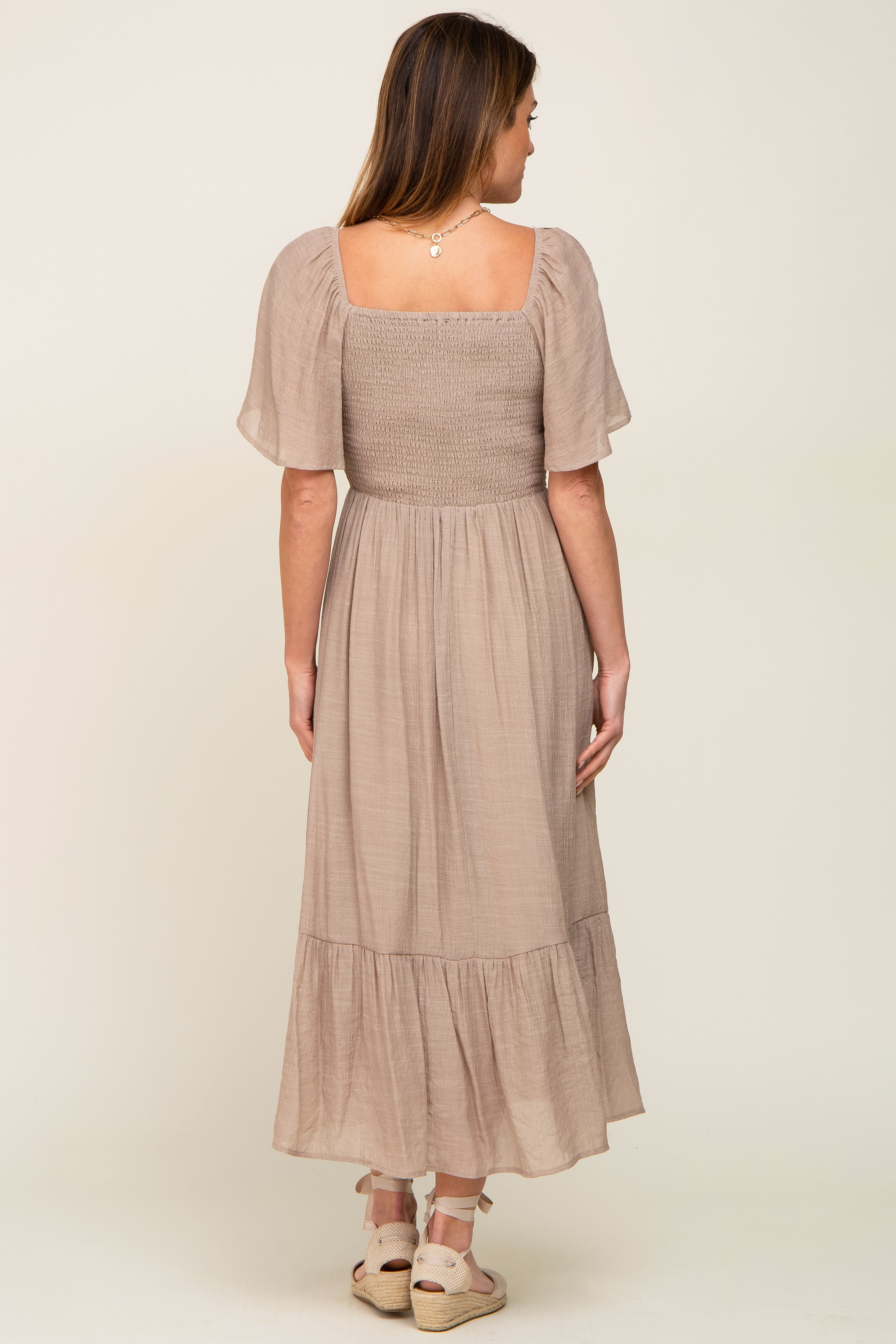 Mocha Smocked Ruffle Hem Maxi Dress sold by Pinkblush product image thumbnail 3