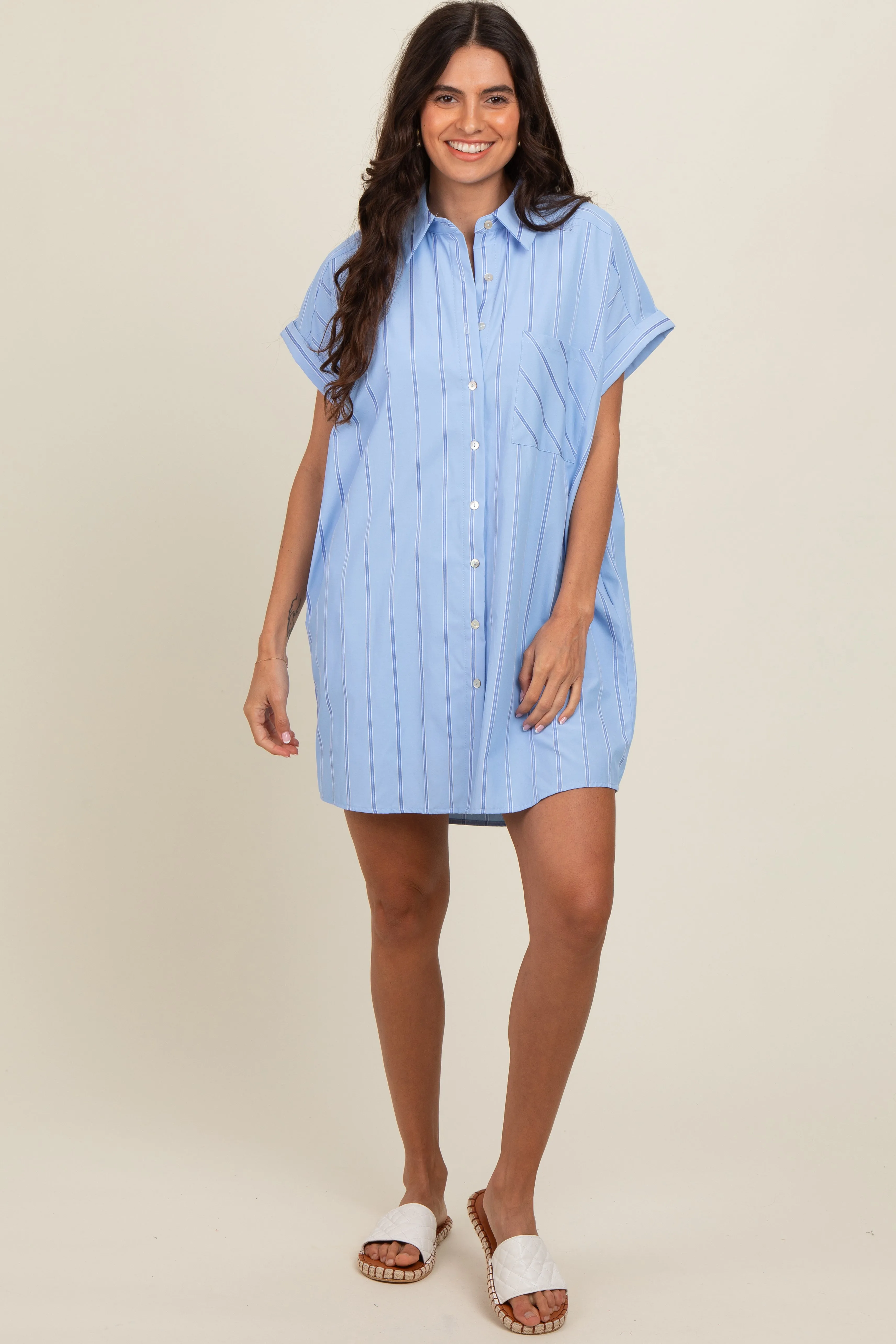 Blue Striped Maternity Shirt Mini Dress sold by Pinkblush product image thumbnail 5