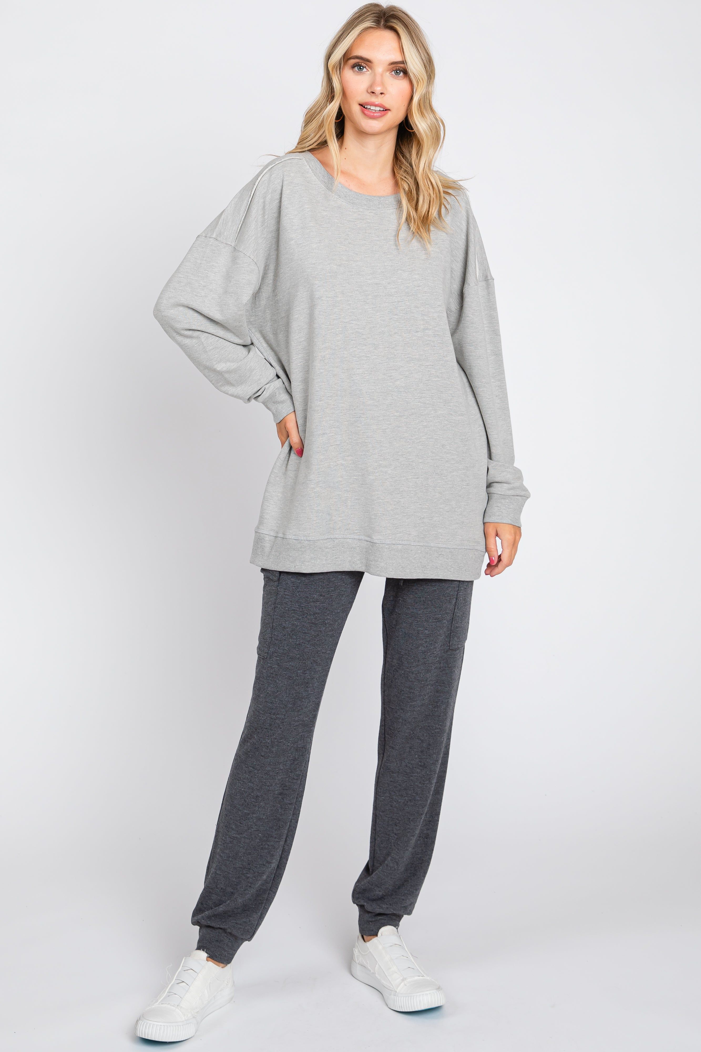 Heather Grey Knit Long Sleeve Top sold by Pinkblush product image thumbnail 4
