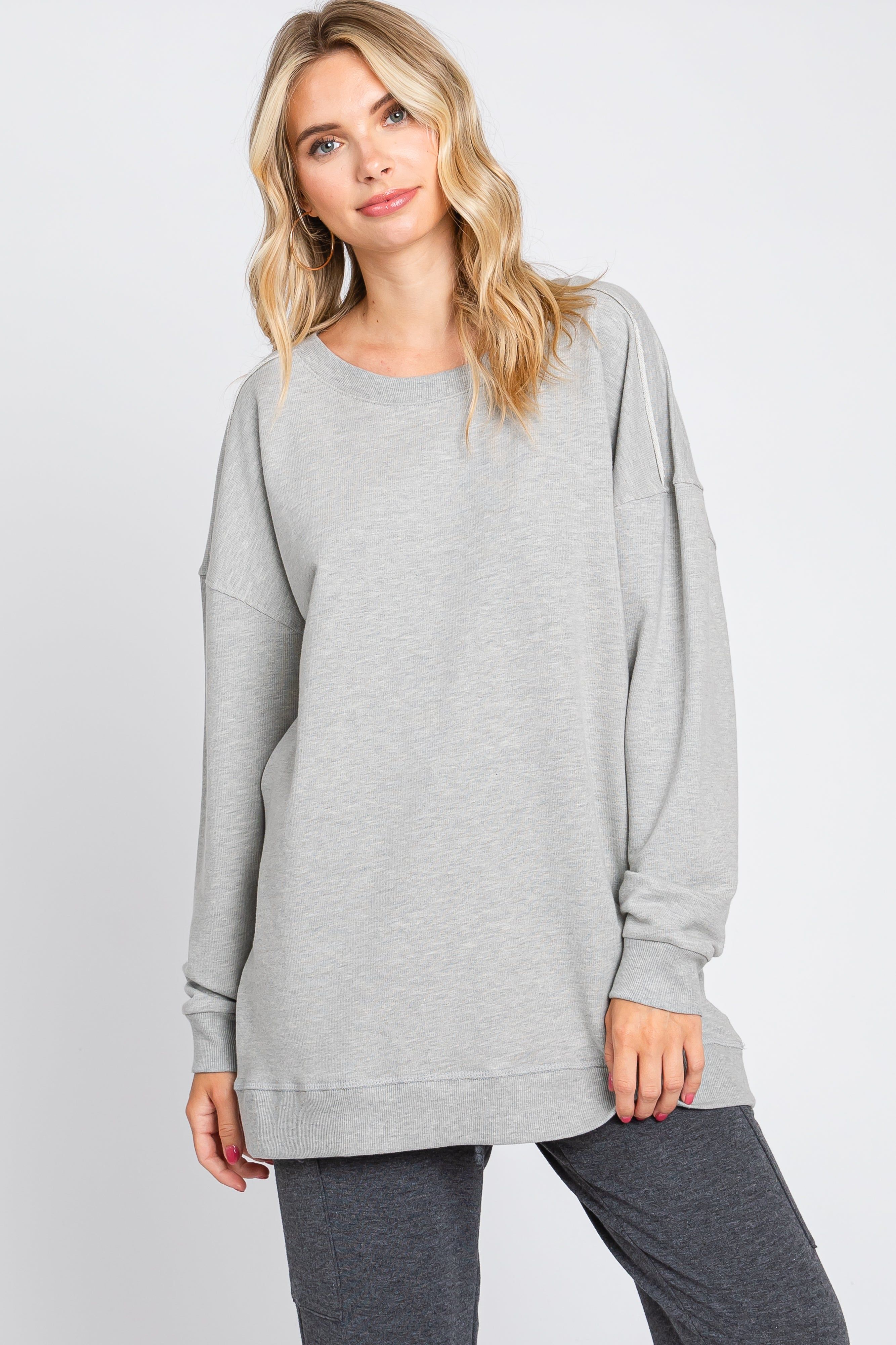 Heather Grey Knit Long Sleeve Top sold by Pinkblush