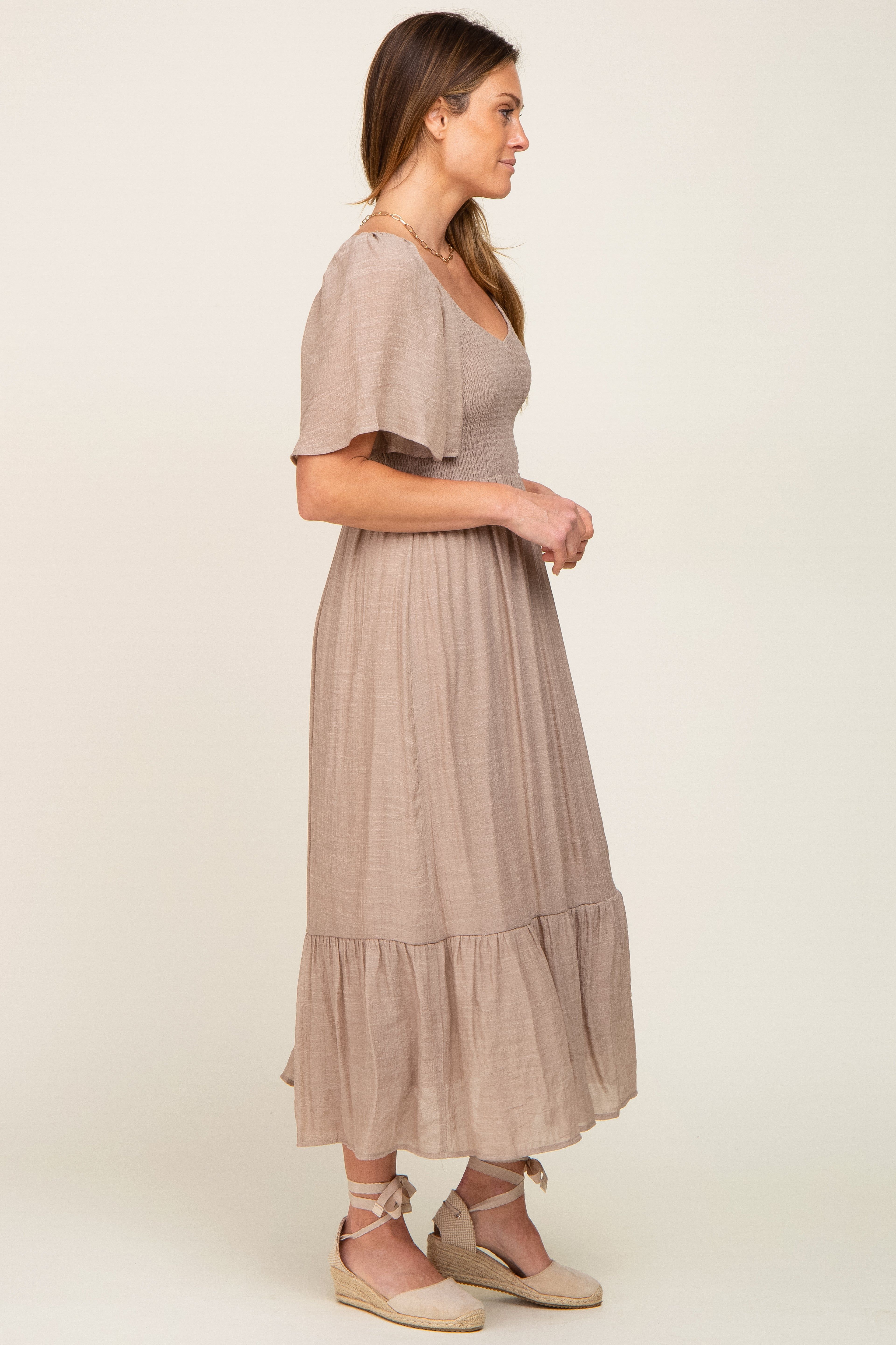 Mocha Smocked Ruffle Hem Maxi Dress sold by Pinkblush product image thumbnail 2