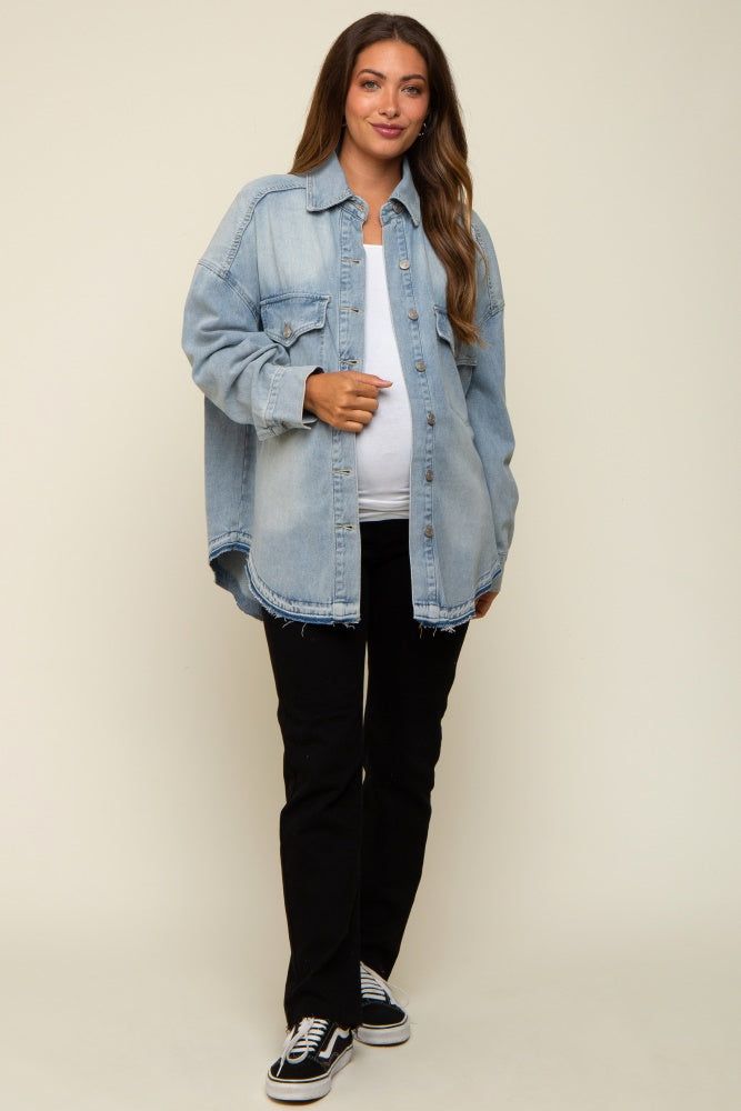 Blue Round Raw Edge Hem Denim Maternity Jacket sold by Pinkblush product image thumbnail 5