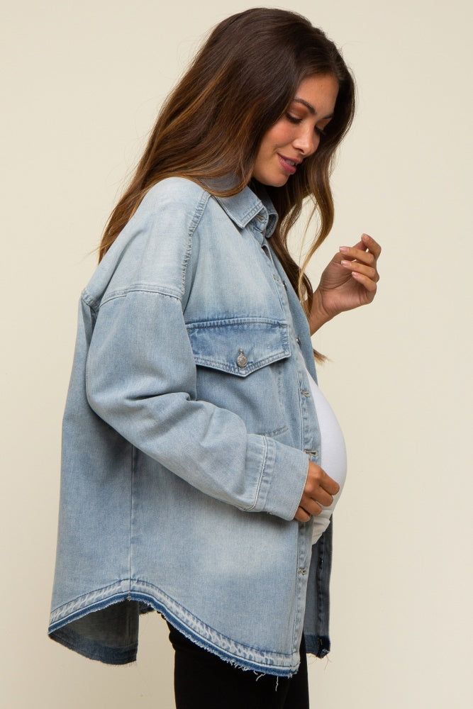 Blue Round Raw Edge Hem Denim Maternity Jacket sold by Pinkblush product image thumbnail 2