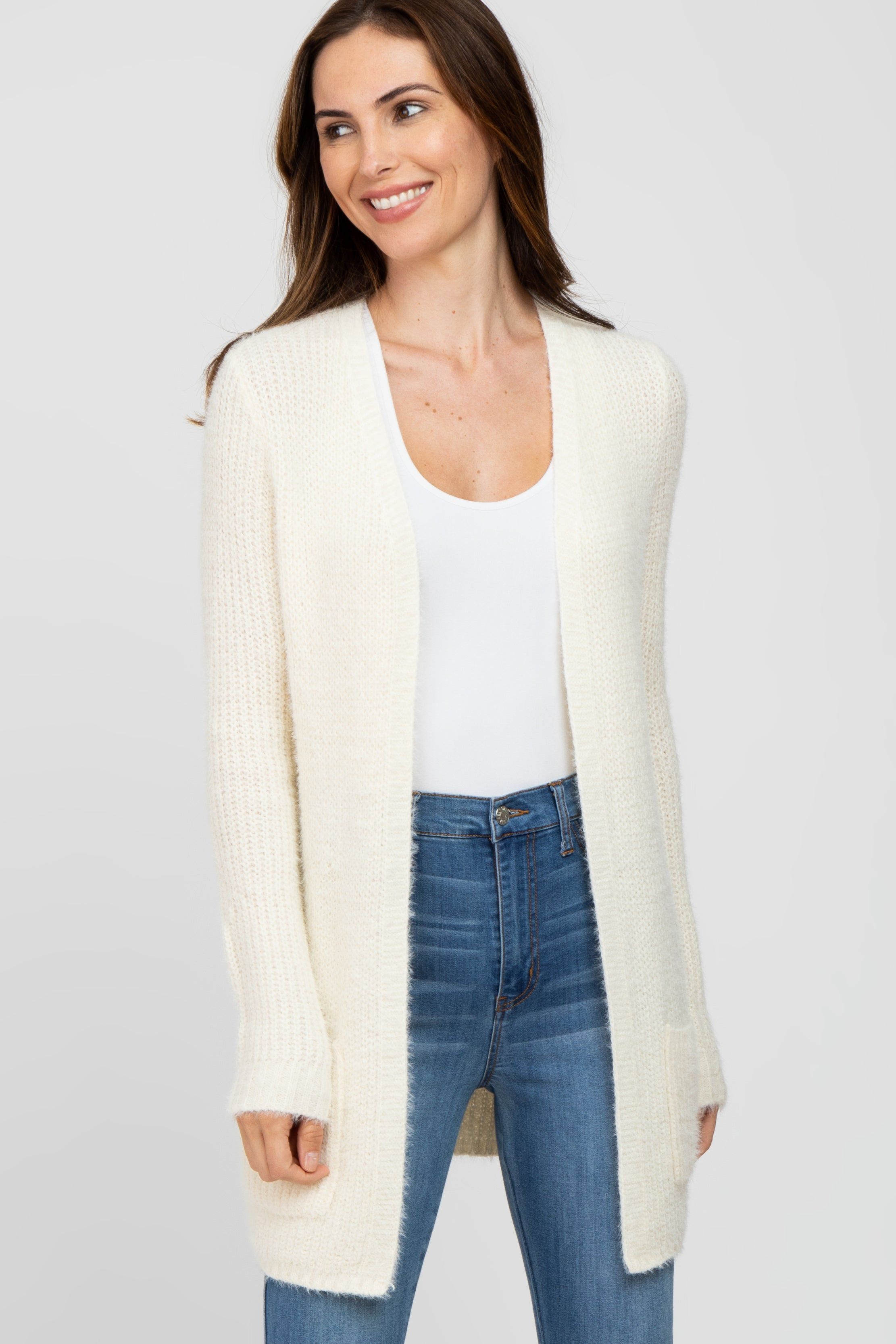 Ivory Fuzzy Knit Cardigan sold by Pinkblush product image thumbnail 2