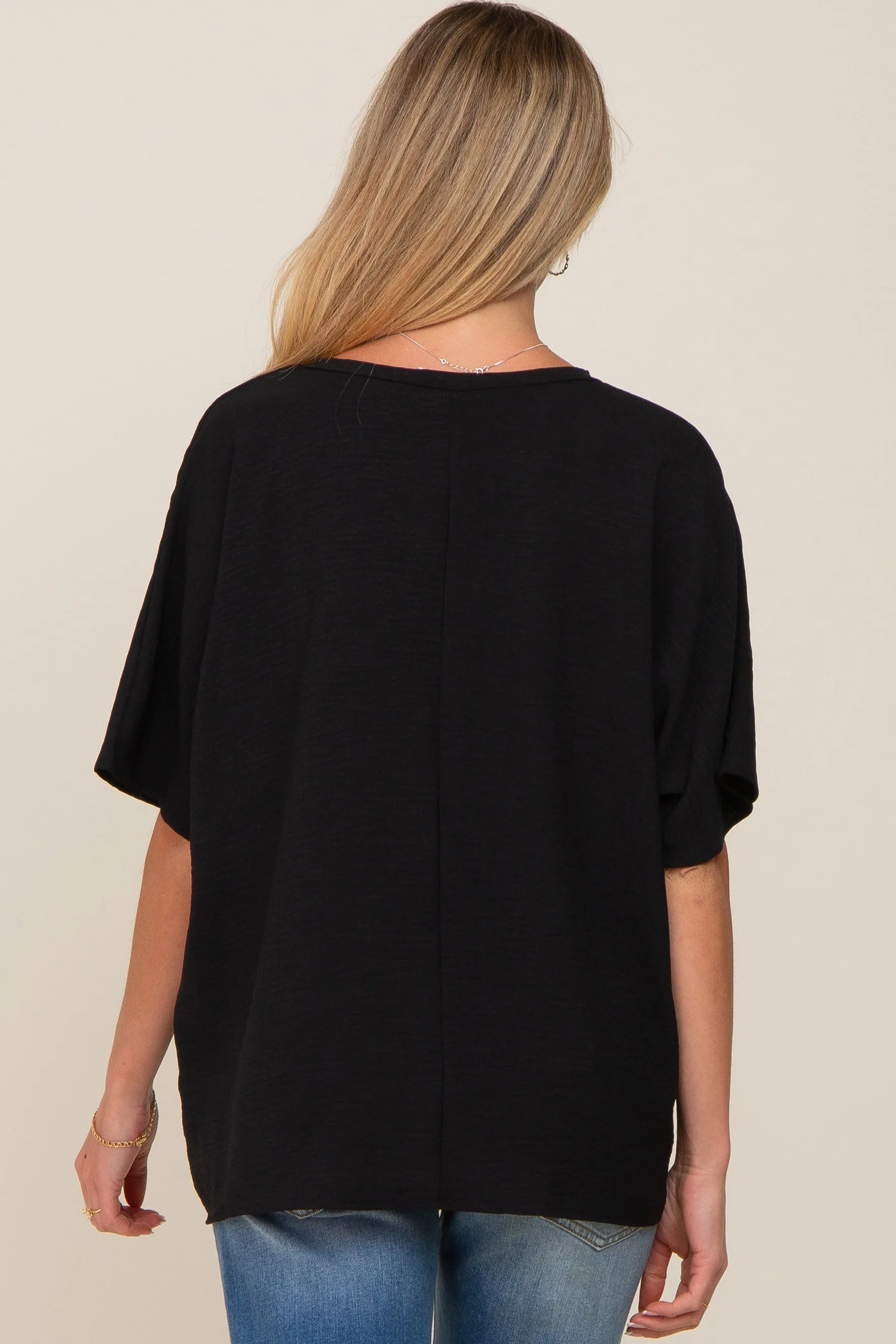 Black Oversized V-Neck Pocket Front Maternity Blouse sold by Pinkblush product image thumbnail 3