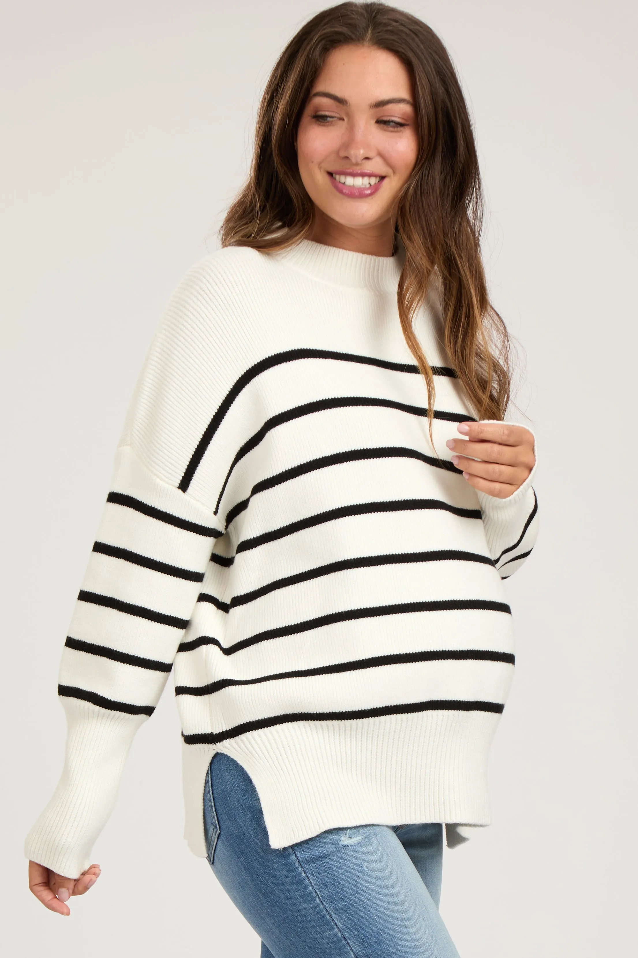 Ivory Striped Drop Shoulder Maternity Sweater sold by Pinkblush product image thumbnail 3