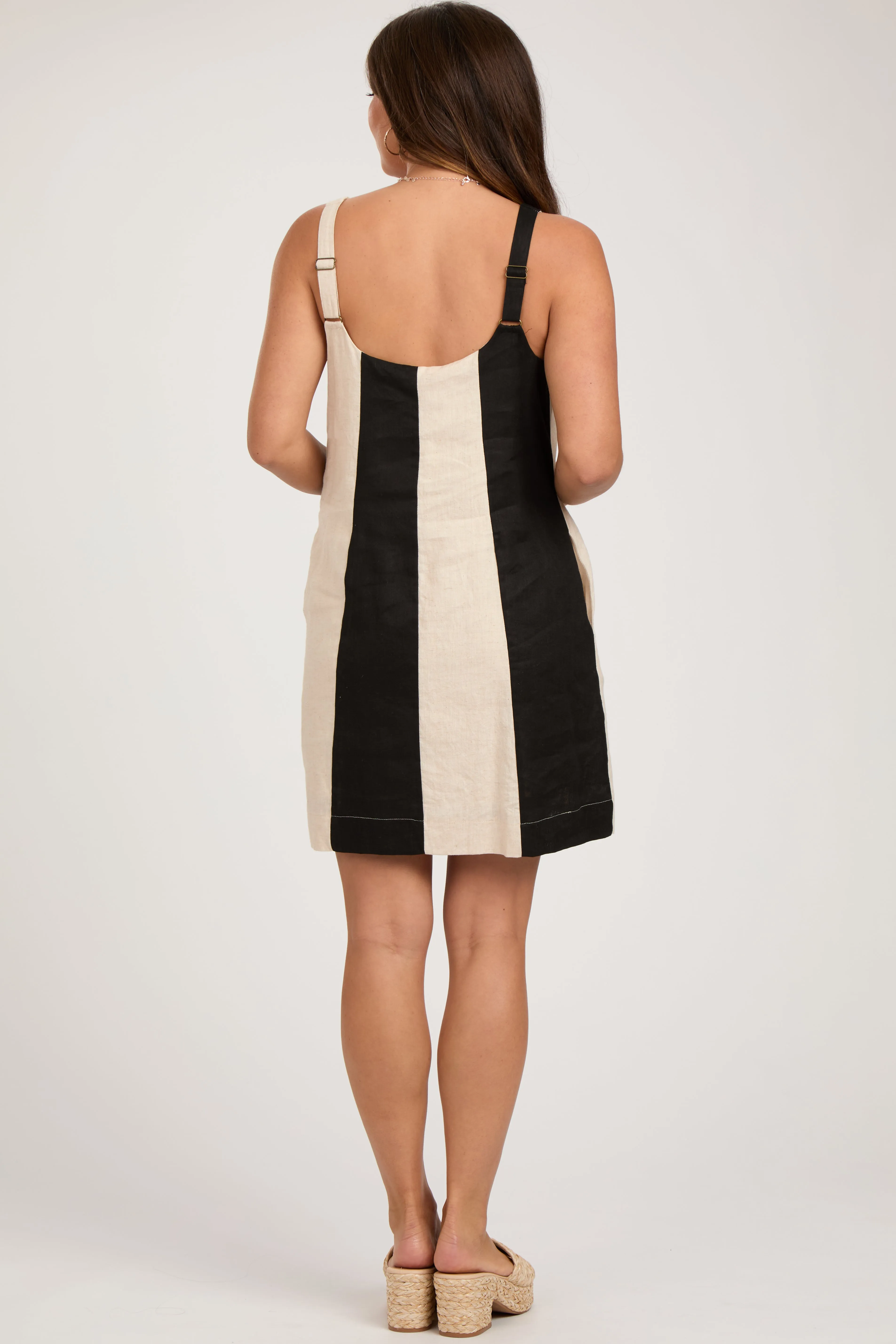 Black Color Block Linen Sleeveless Maternity Dress sold by Pinkblush product image thumbnail 4