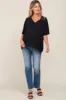 Black Oversized V-Neck Pocket Front Maternity Blouse sold by Pinkblush