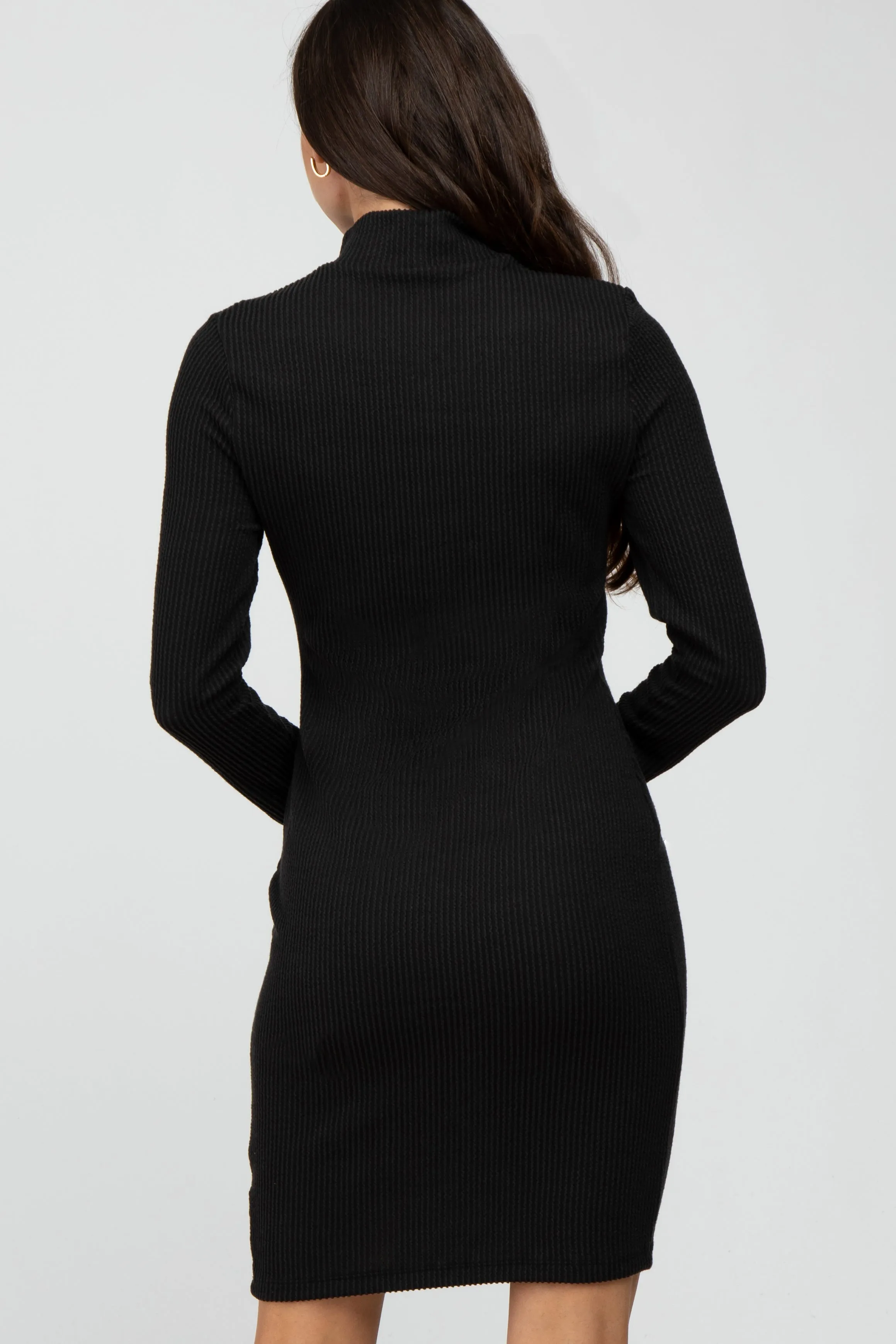 Black Ribbed Mock Neck Front Cutout Dress sold by Pinkblush product image thumbnail 4