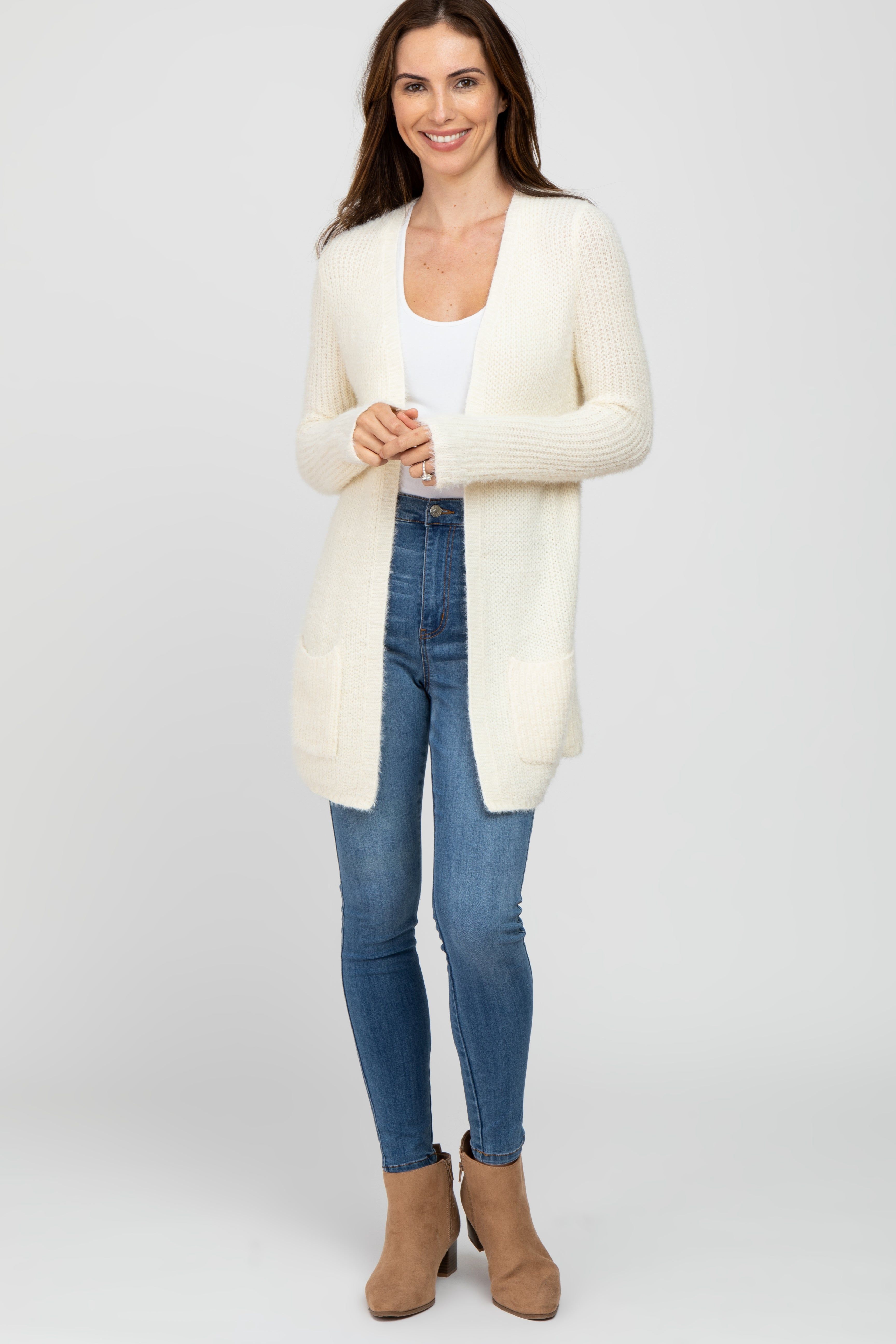 Ivory Fuzzy Knit Cardigan sold by Pinkblush