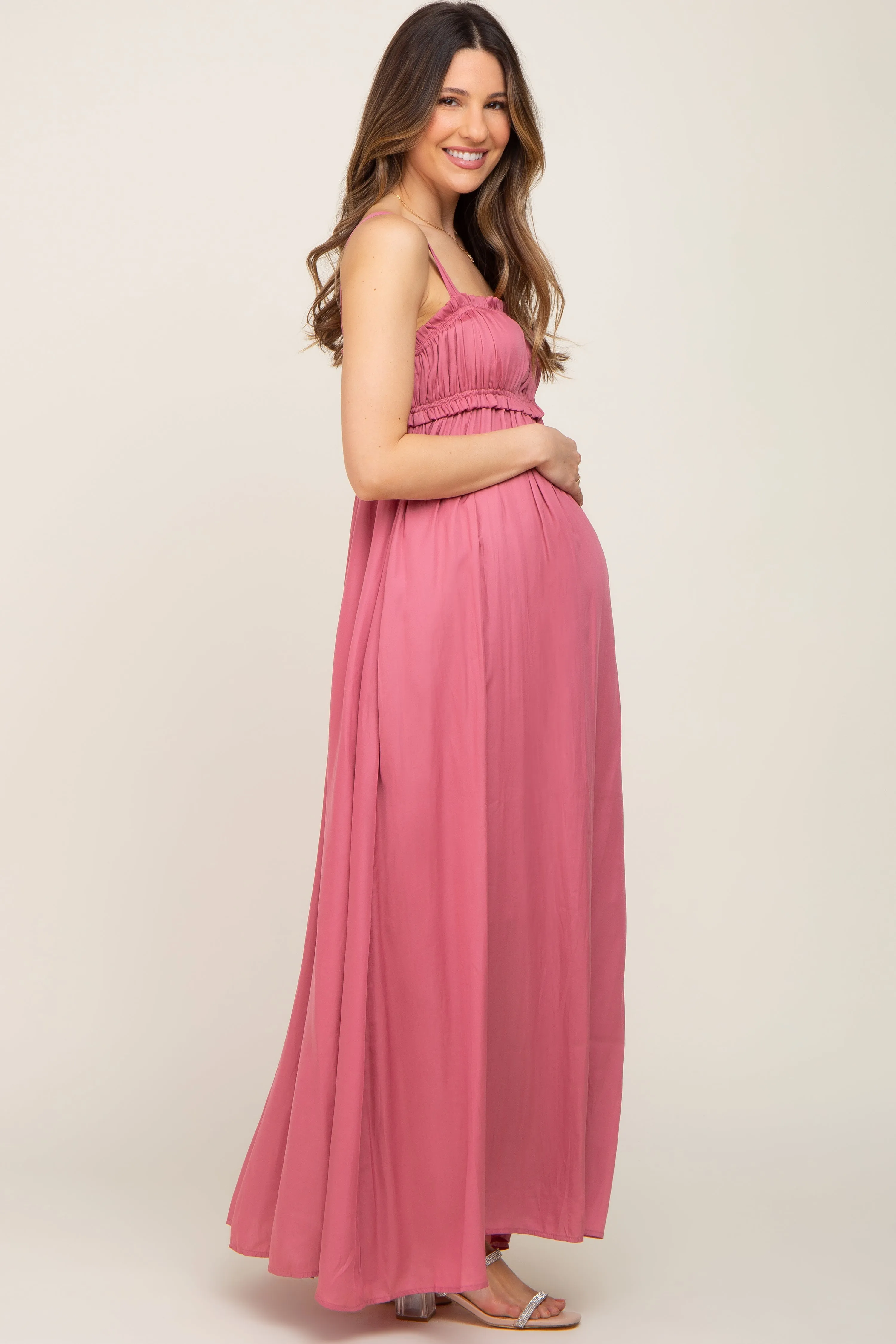 Mauve Shirred Sleeveless Maternity Maxi Dress sold by Pinkblush product image thumbnail 2