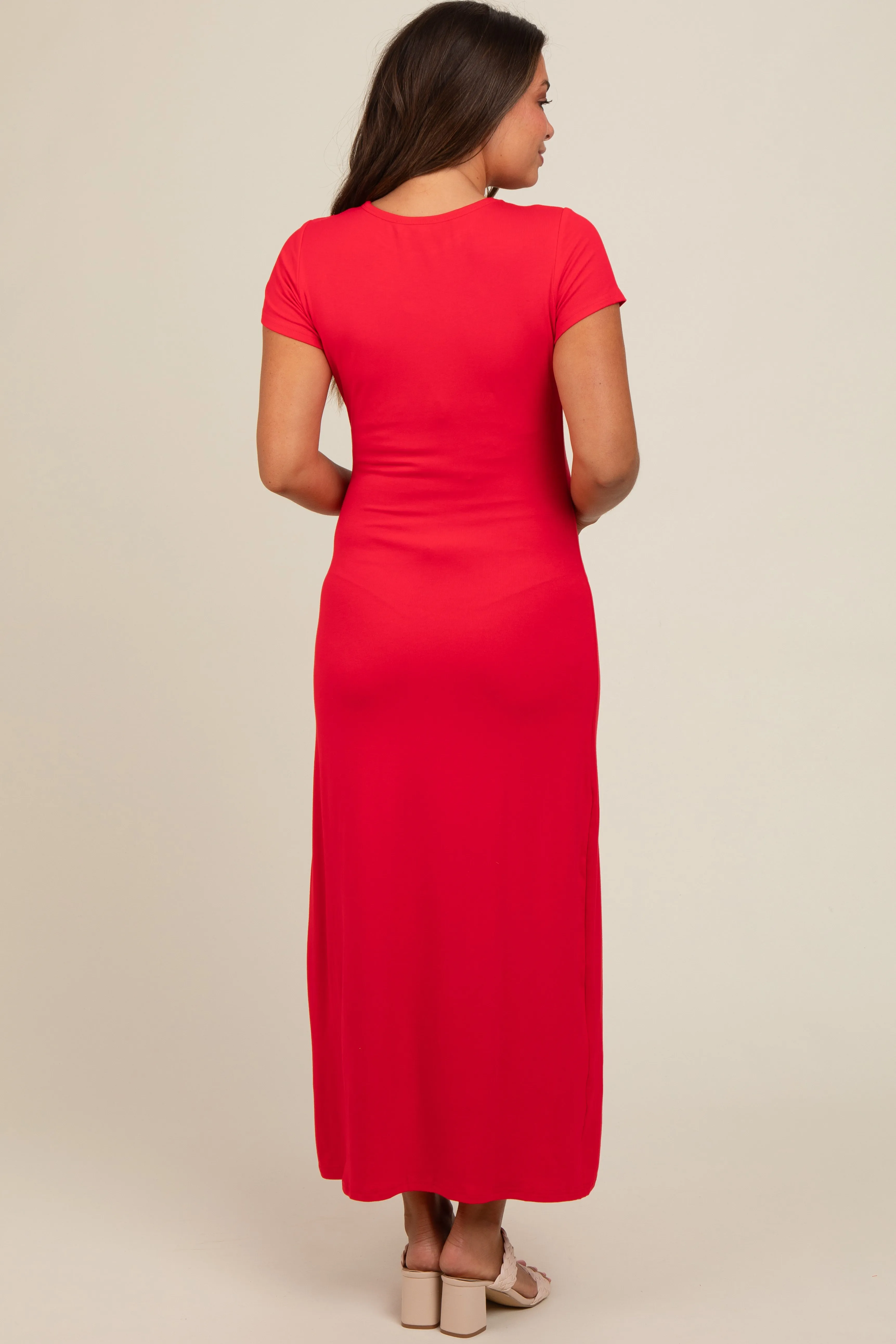 Red Short Sleeve Maternity Midi T-Shirt Dress sold by Pinkblush product image thumbnail 2