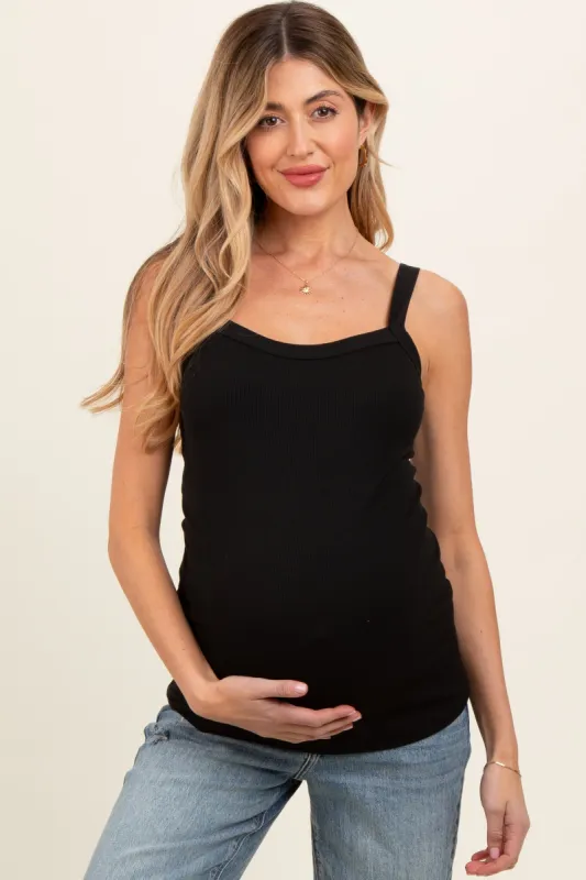 Black Ribbed Sleeveless Maternity Tank Top sold by Pinkblush
