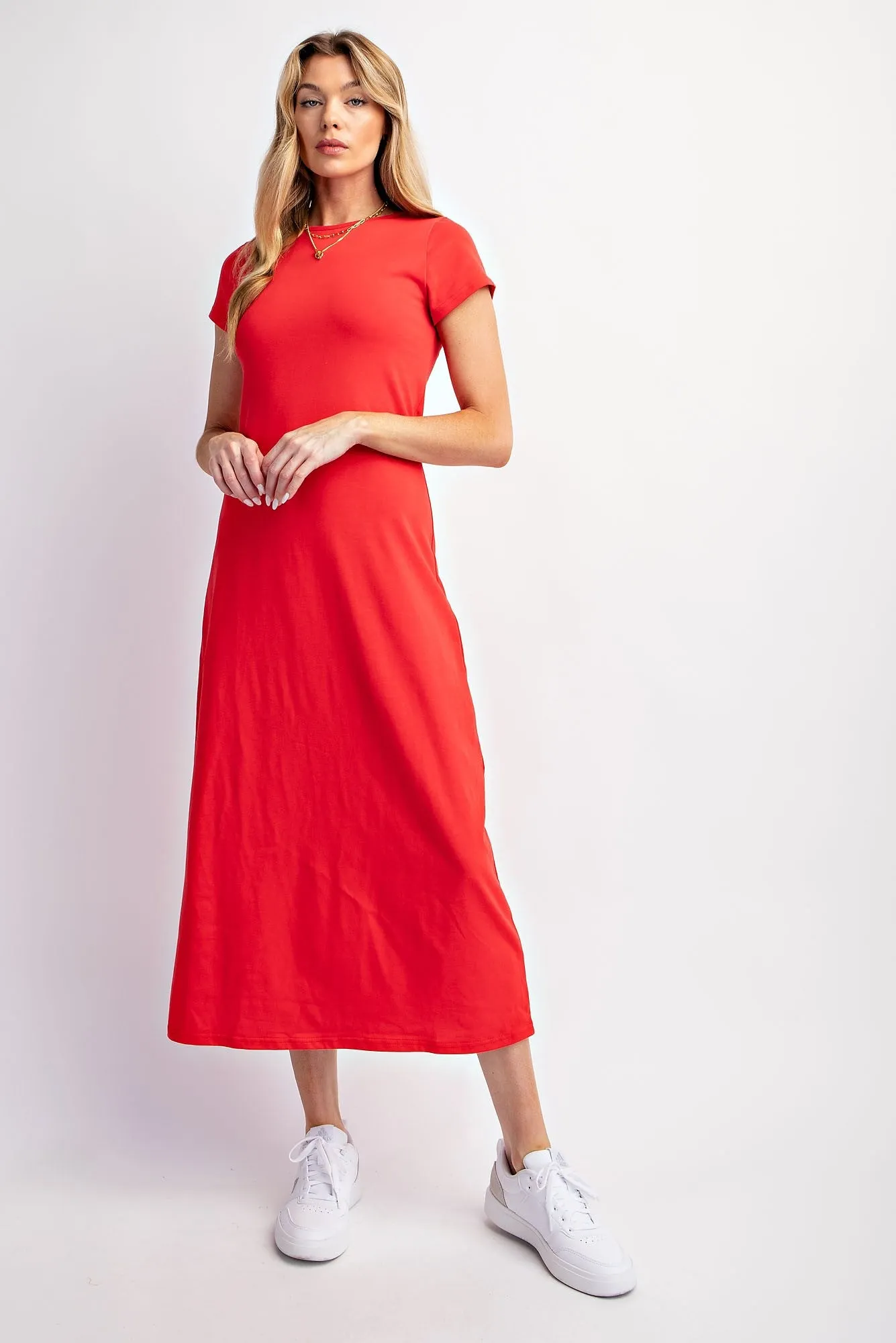 Red Short Sleeve Maternity Midi T-Shirt Dress sold by Pinkblush product image thumbnail 3