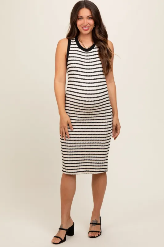 Cream Black Striped Sleeveless Fitted Knit Maternity Dress sold by Pinkblush