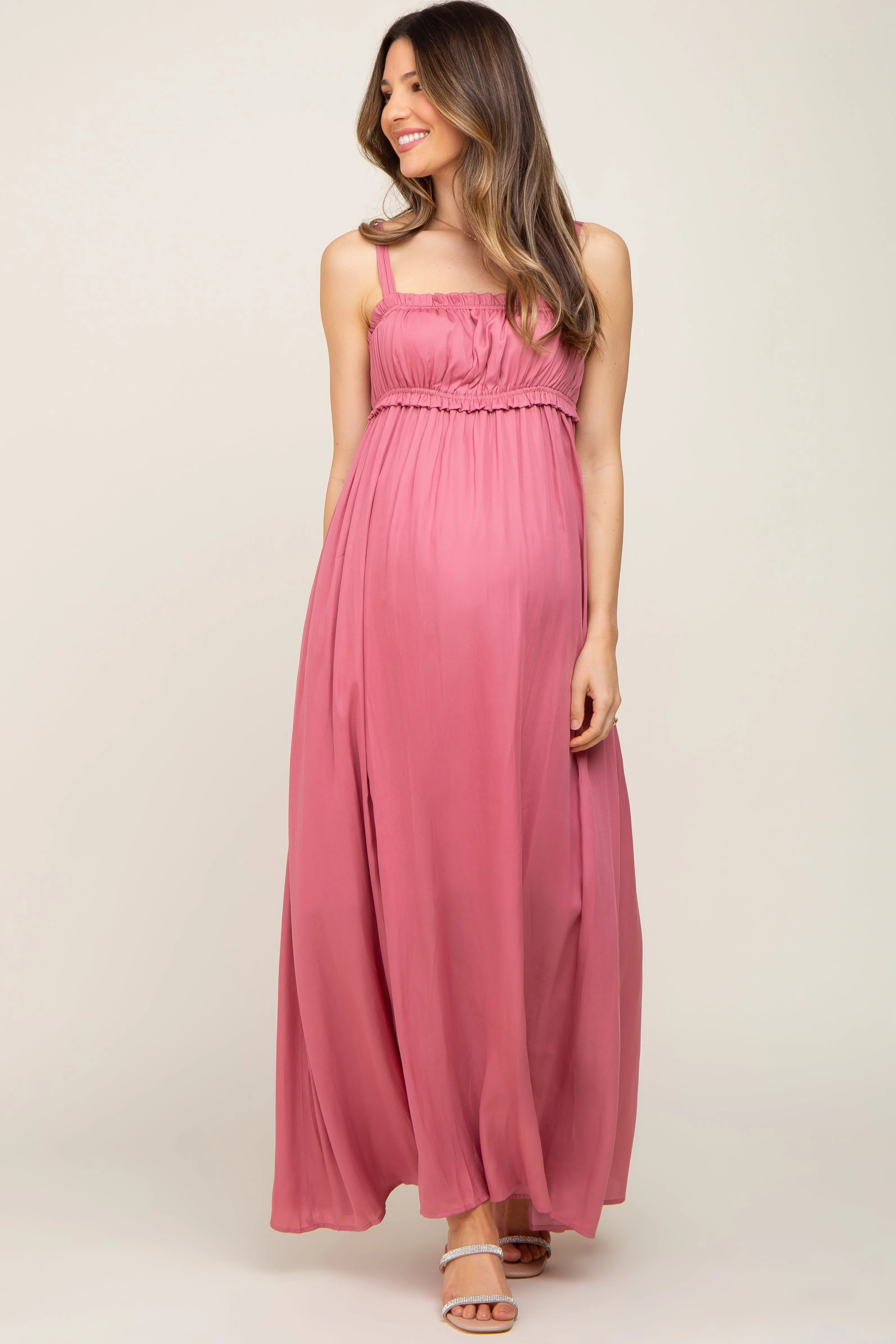 Mauve Shirred Sleeveless Maternity Maxi Dress sold by Pinkblush product image thumbnail 4
