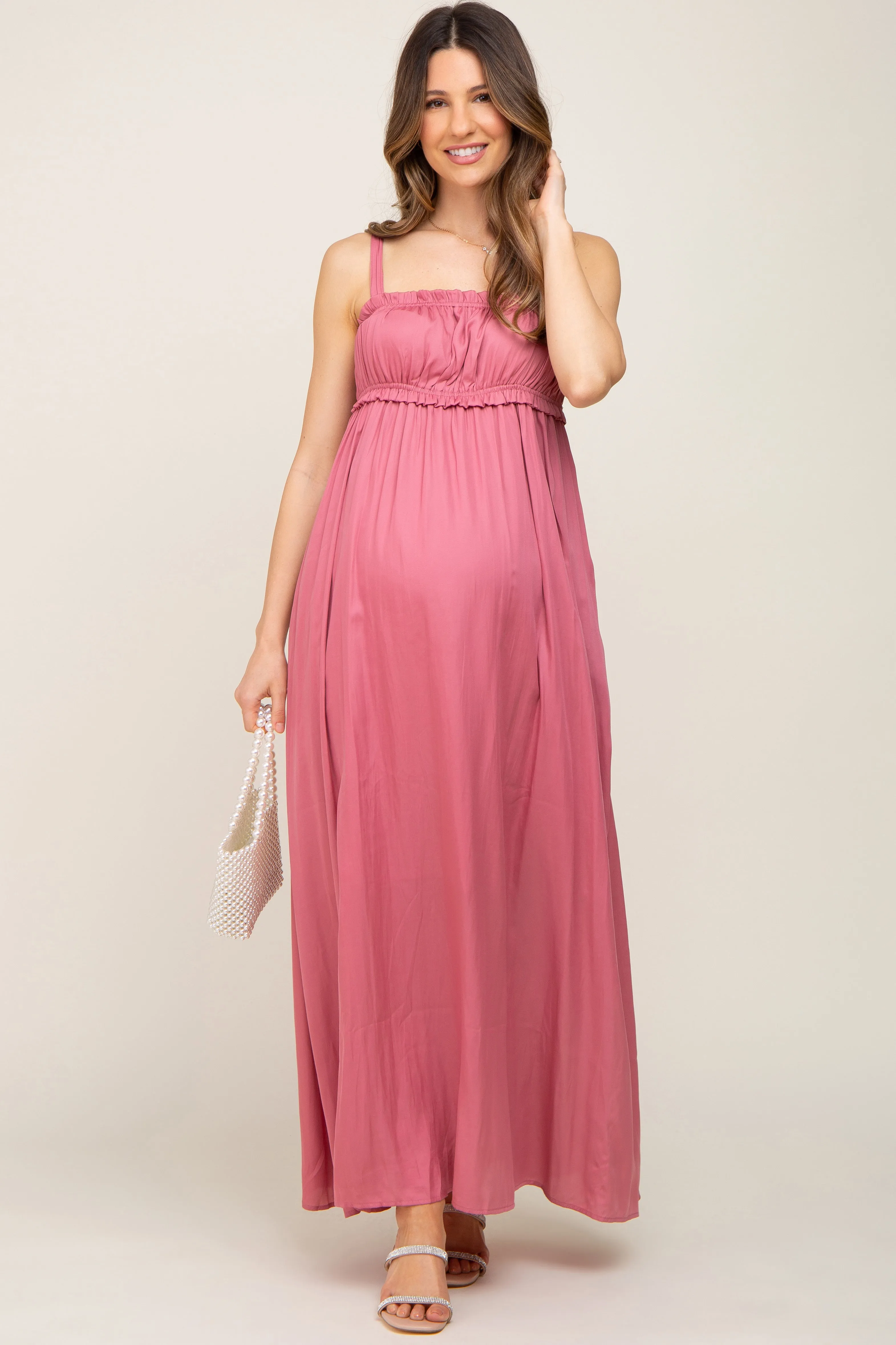 Mauve Shirred Sleeveless Maternity Maxi Dress sold by Pinkblush