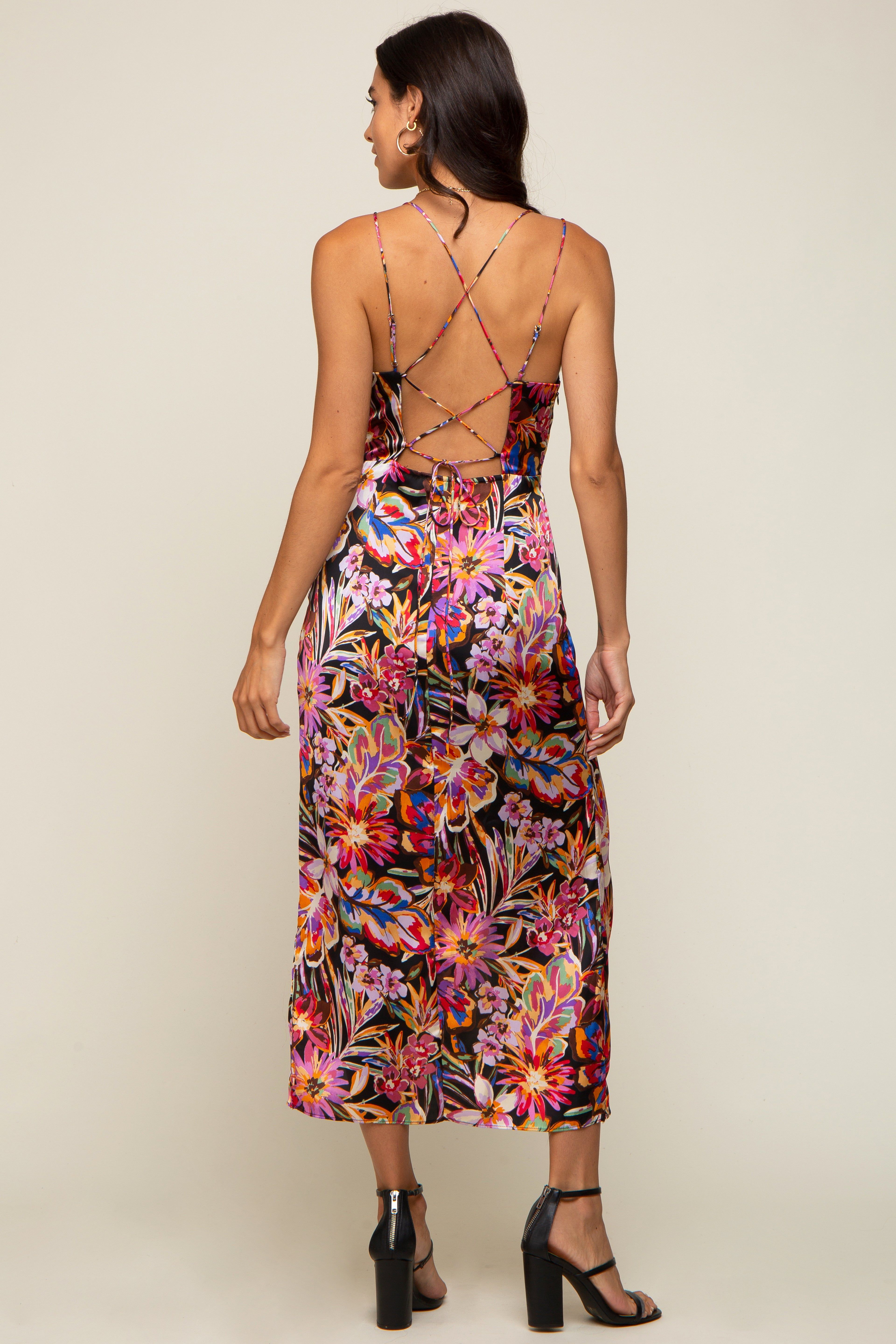Multicolor Floral Lace Up Wrap Midi Dress sold by Pinkblush product image thumbnail 3