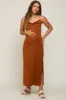 Rust Draped Neck Side Slit Maternity Maxi Dress sold by Pinkblush