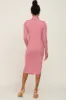 Mauve Ribbed Mock Neck Lettuce Trim Midi Dress sold by Pinkblush