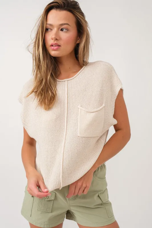 Natural Cropped Loose Knit Top sold by Pinkblush