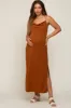 Rust Draped Neck Side Slit Maternity Maxi Dress sold by Pinkblush
