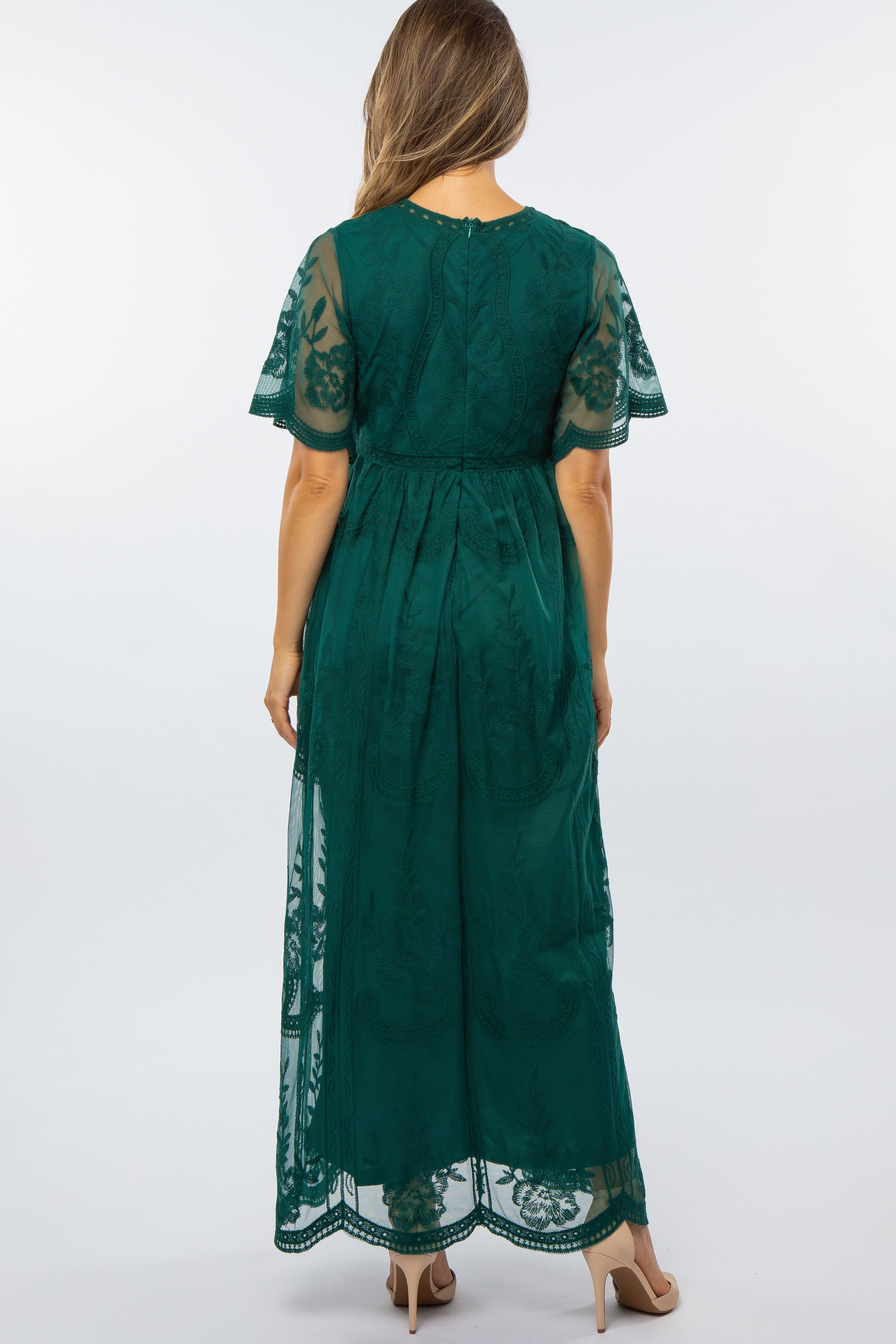 Forest Green Lace Mesh Overlay Maternity Maxi Dress sold by Pinkblush product image thumbnail 3