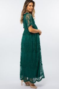 Forest Green Lace Mesh Overlay Maternity Maxi Dress sold by Pinkblush