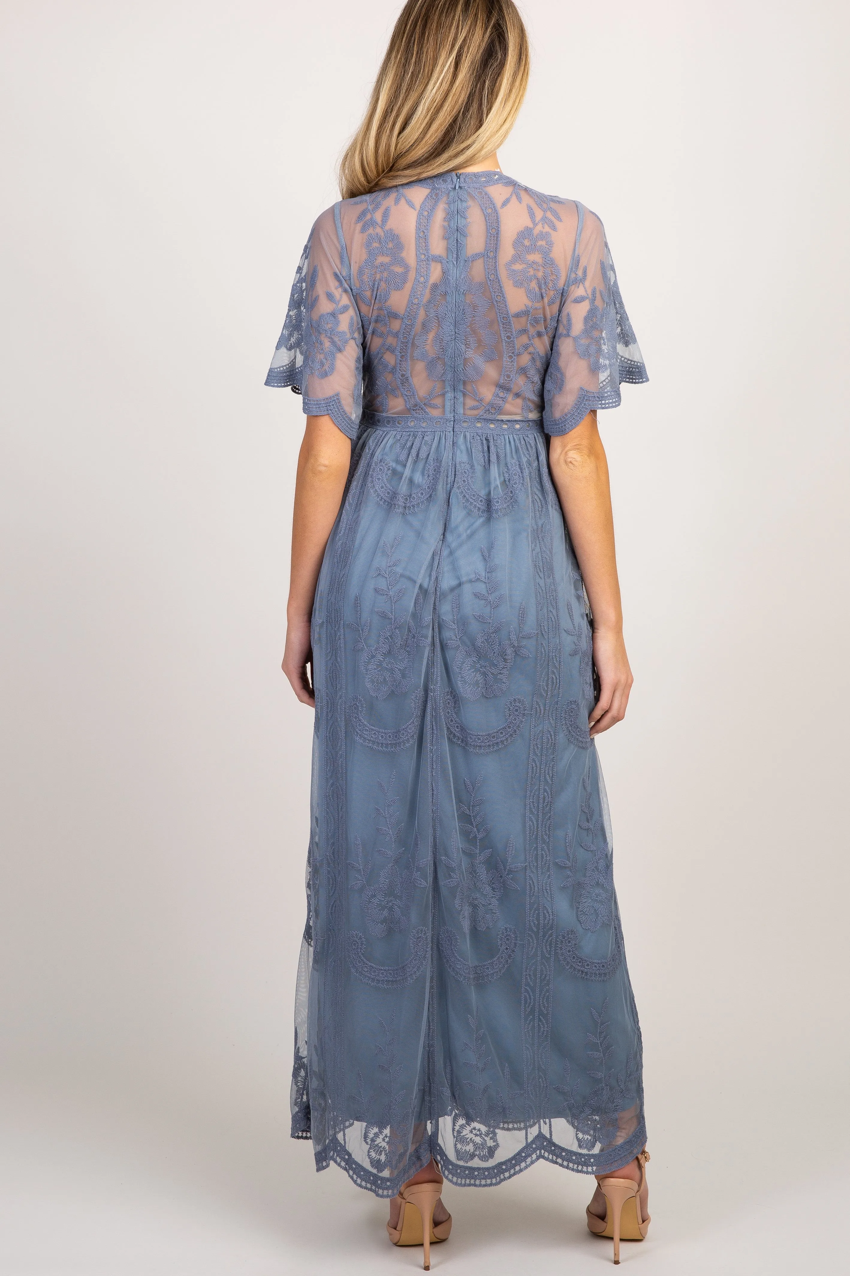 PinkBlush Blue Lace Mesh Overlay Maternity Maxi Dress sold by Pinkblush product image thumbnail 3