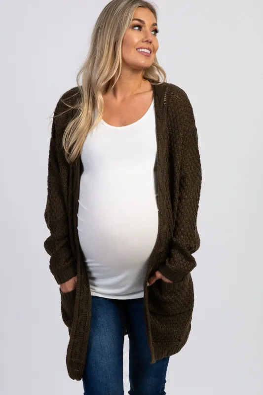 Olive Cable Knit Maternity Cardigan sold by Pinkblush