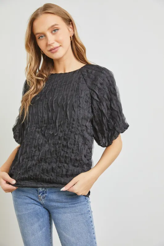 Black Textured Woven Top sold by Pinkblush
