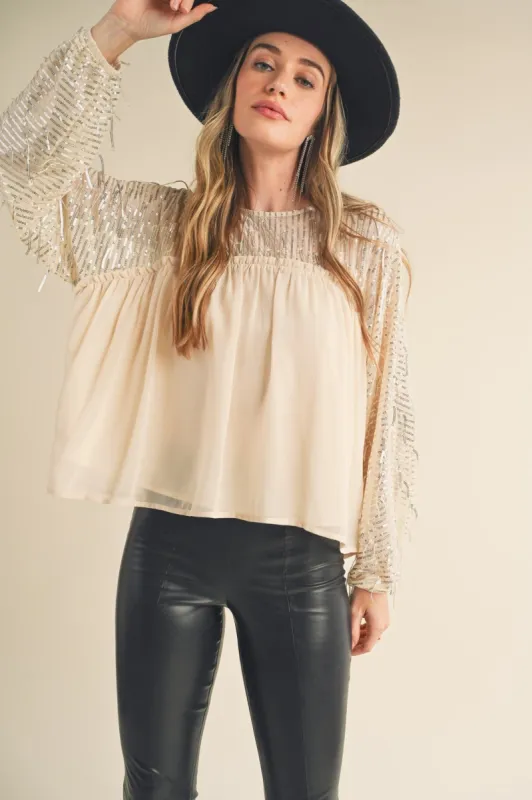 Ivory Sequined Yoke Blouse sold by Pinkblush