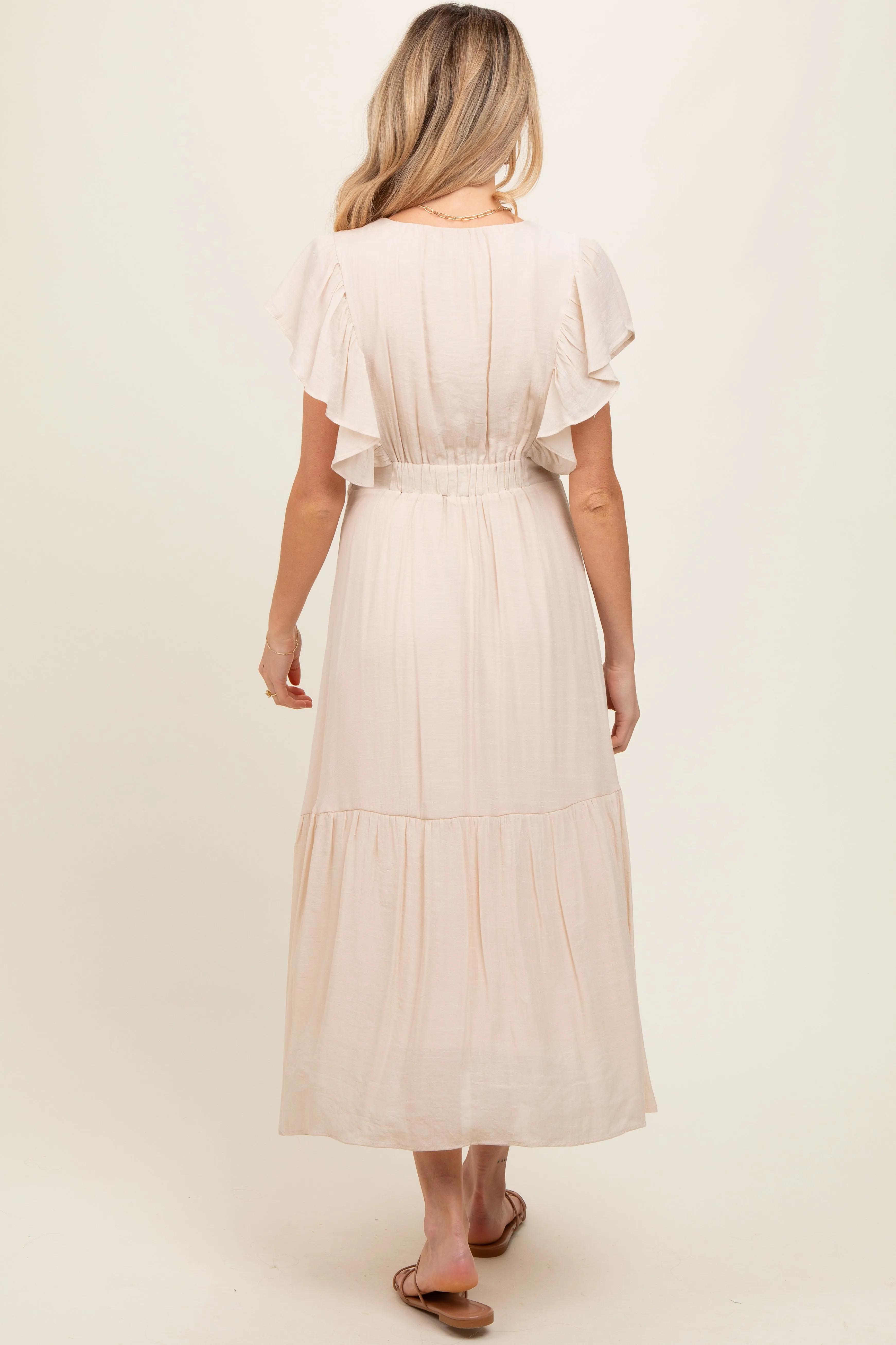 Cream Cuffed Sleeve Front Tie Maternity Maxi Dress sold by Pinkblush product image thumbnail 2