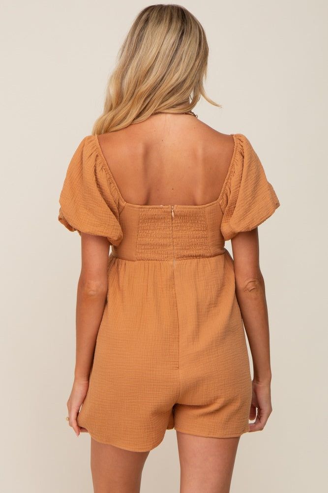 Camel Puff Sleeve Maternity Romper sold by Pinkblush product image thumbnail 3