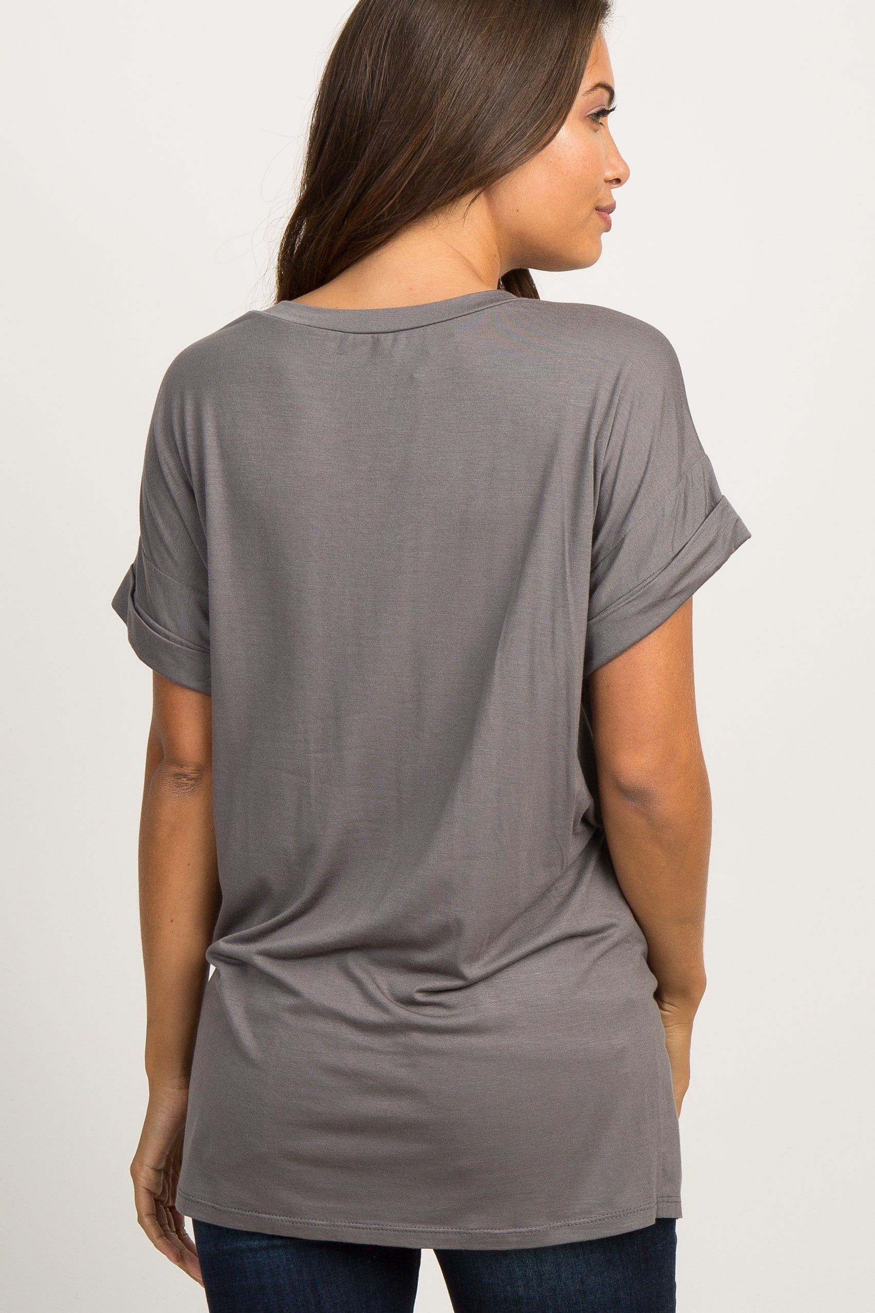 Charcoal Grey Basic V-Neck Pocket Maternity Top sold by Pinkblush product image thumbnail 3