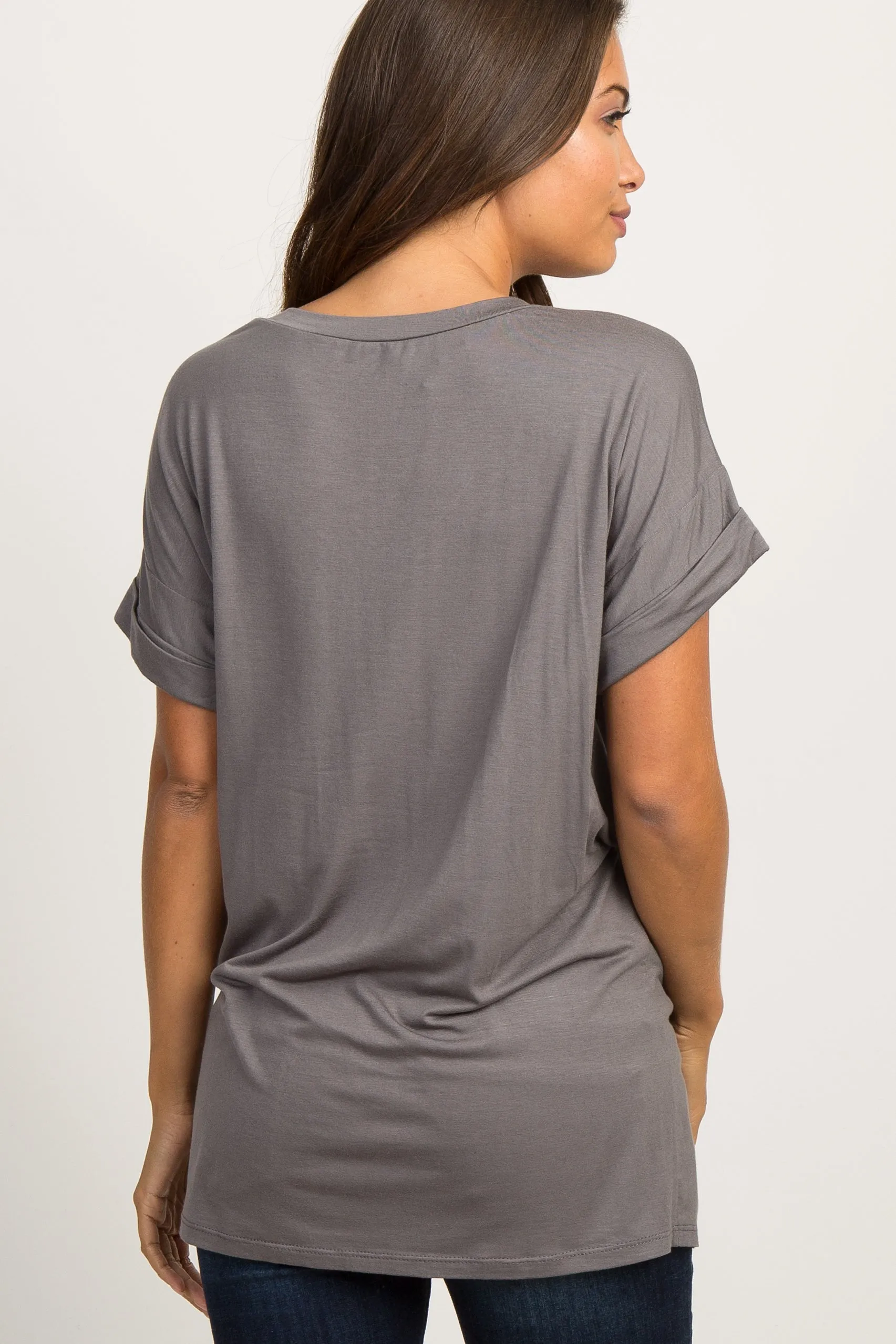 Charcoal Grey Basic V-Neck Pocket Maternity Top sold by Pinkblush product image thumbnail 3
