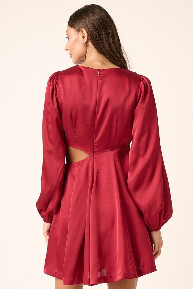 Wine Satin Side Cutout Detail Mini Dress sold by Pinkblush product image thumbnail 3