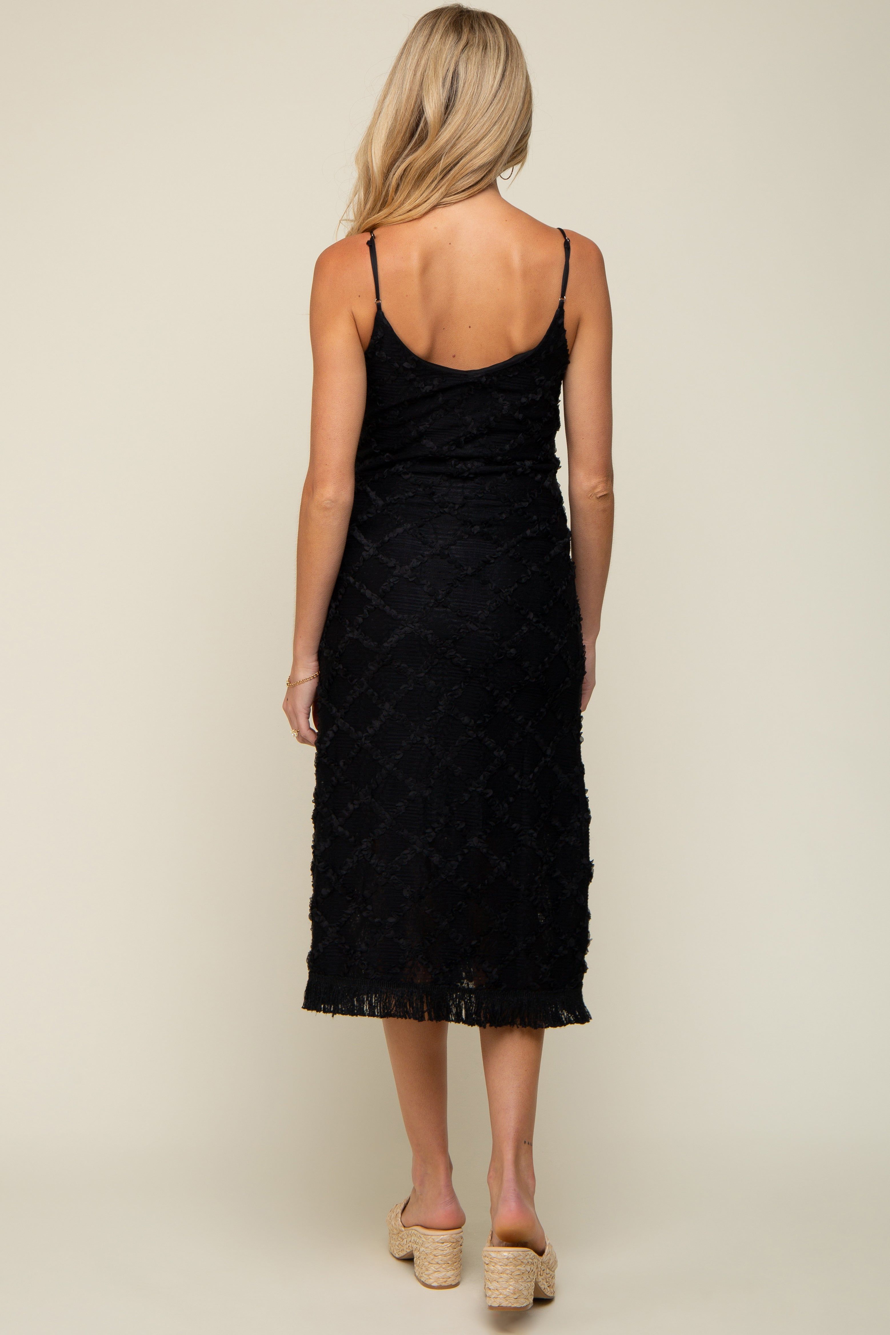 Black Fringe Mesh Maternity Midi Dress sold by Pinkblush product image thumbnail 3
