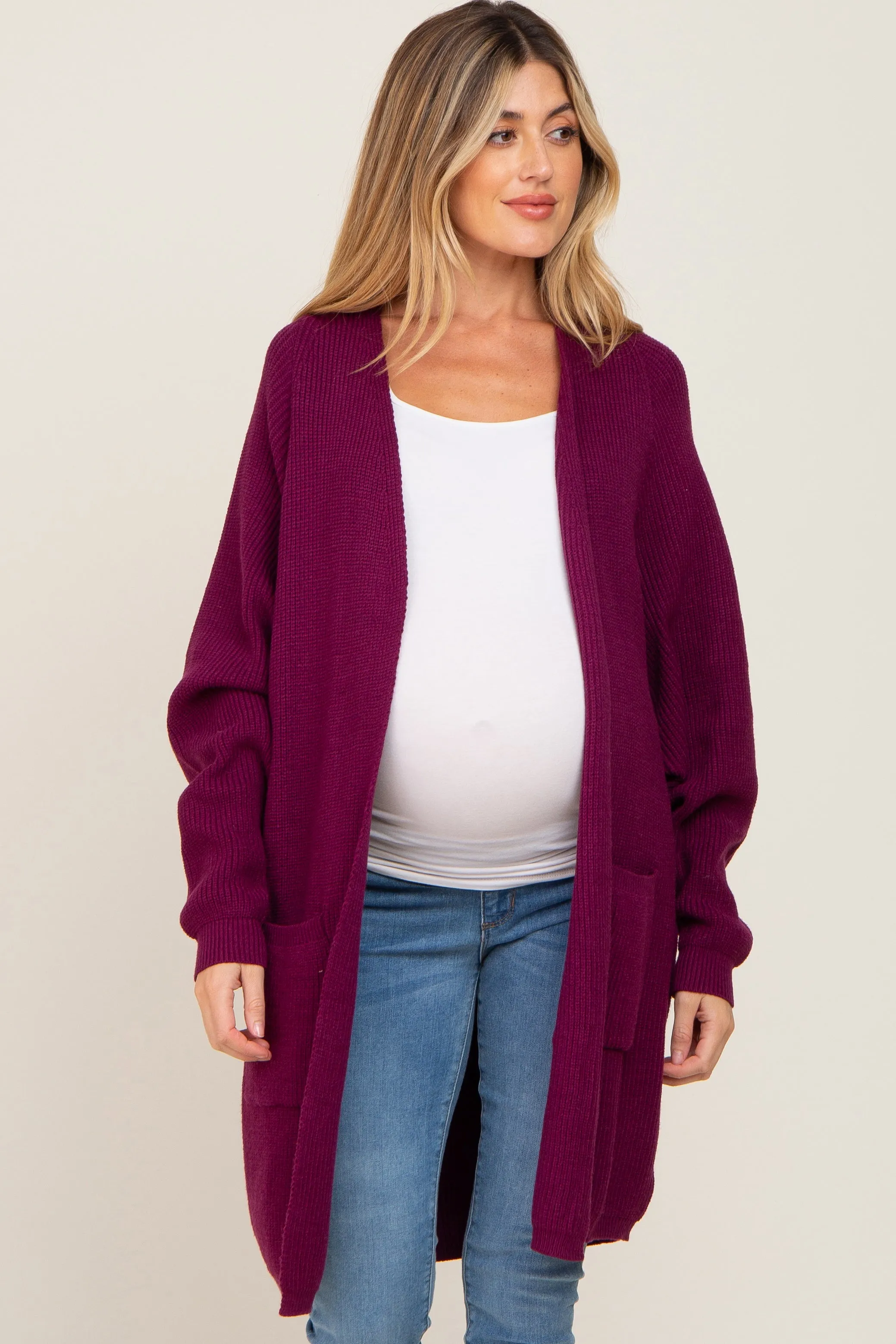 Plum Pocketed Knit Maternity Cardigan sold by Pinkblush product image thumbnail 2