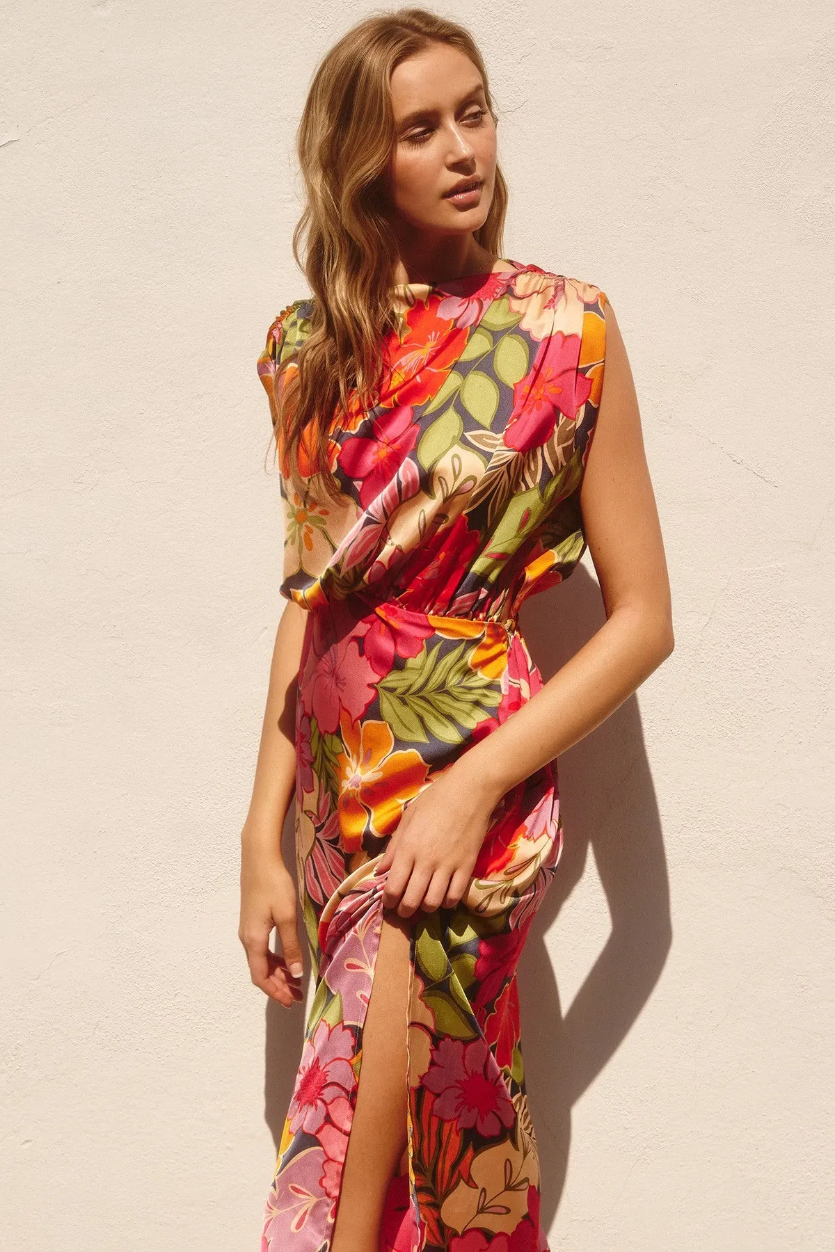 Pink Floral Garden Blouson Slit Dress sold by Pinkblush product image thumbnail 4