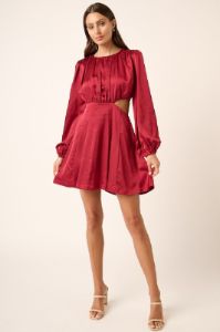 Wine Satin Side Cutout Detail Mini Dress sold by Pinkblush