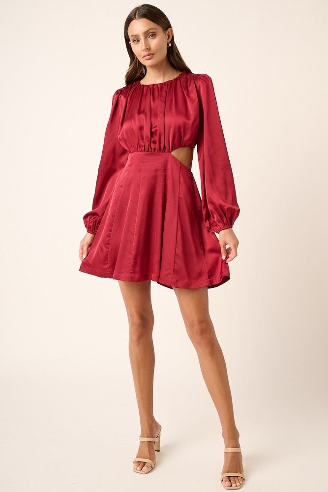 Wine Satin Side Cutout Detail Mini Dress sold by Pinkblush product image thumbnail 4