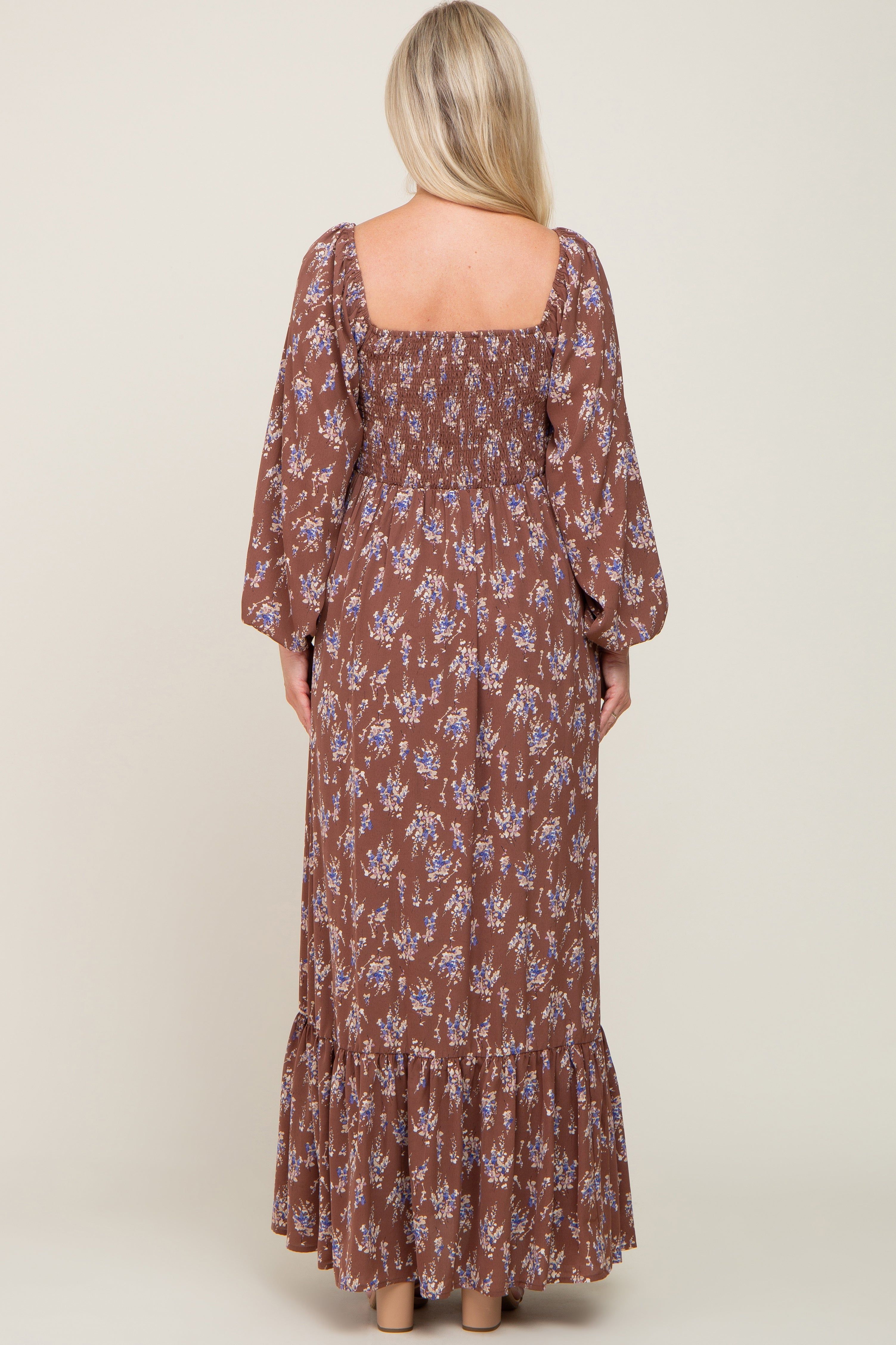 Mocha Floral Tie Front Maternity Maxi Dress sold by Pinkblush product image thumbnail 3