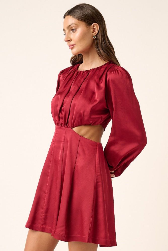 Wine Satin Side Cutout Detail Mini Dress sold by Pinkblush product image thumbnail 2