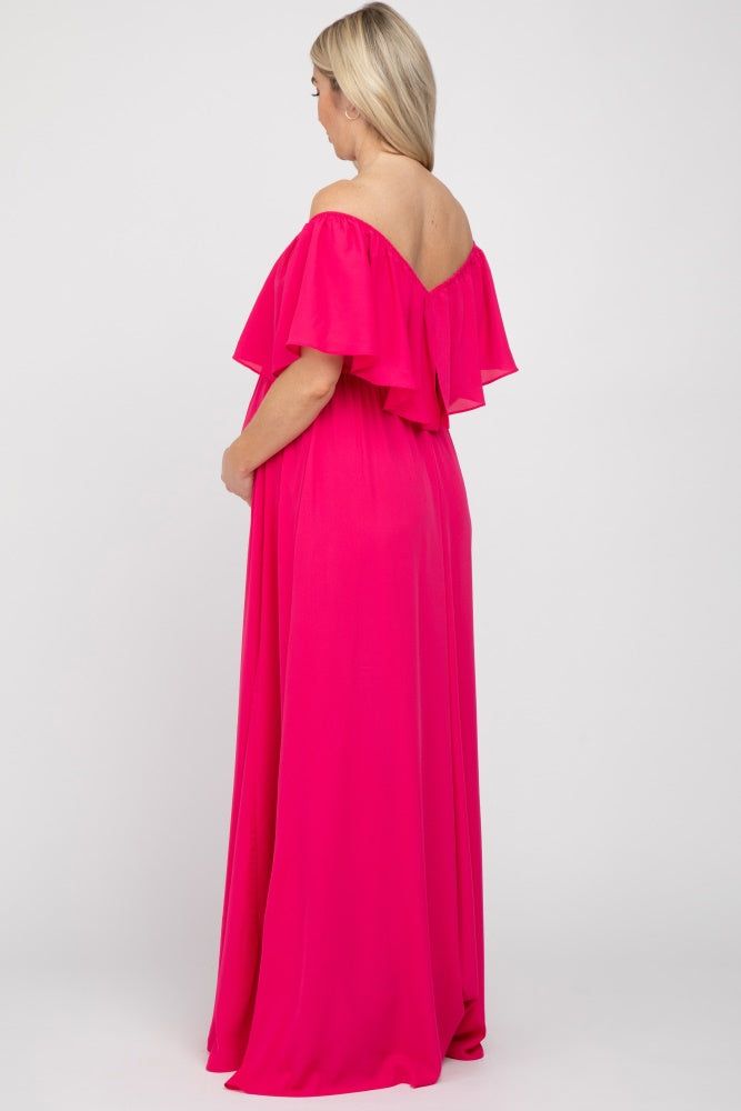 Fuchsia Chiffon Off Shoulder Maternity Gown sold by Pinkblush product image thumbnail 3