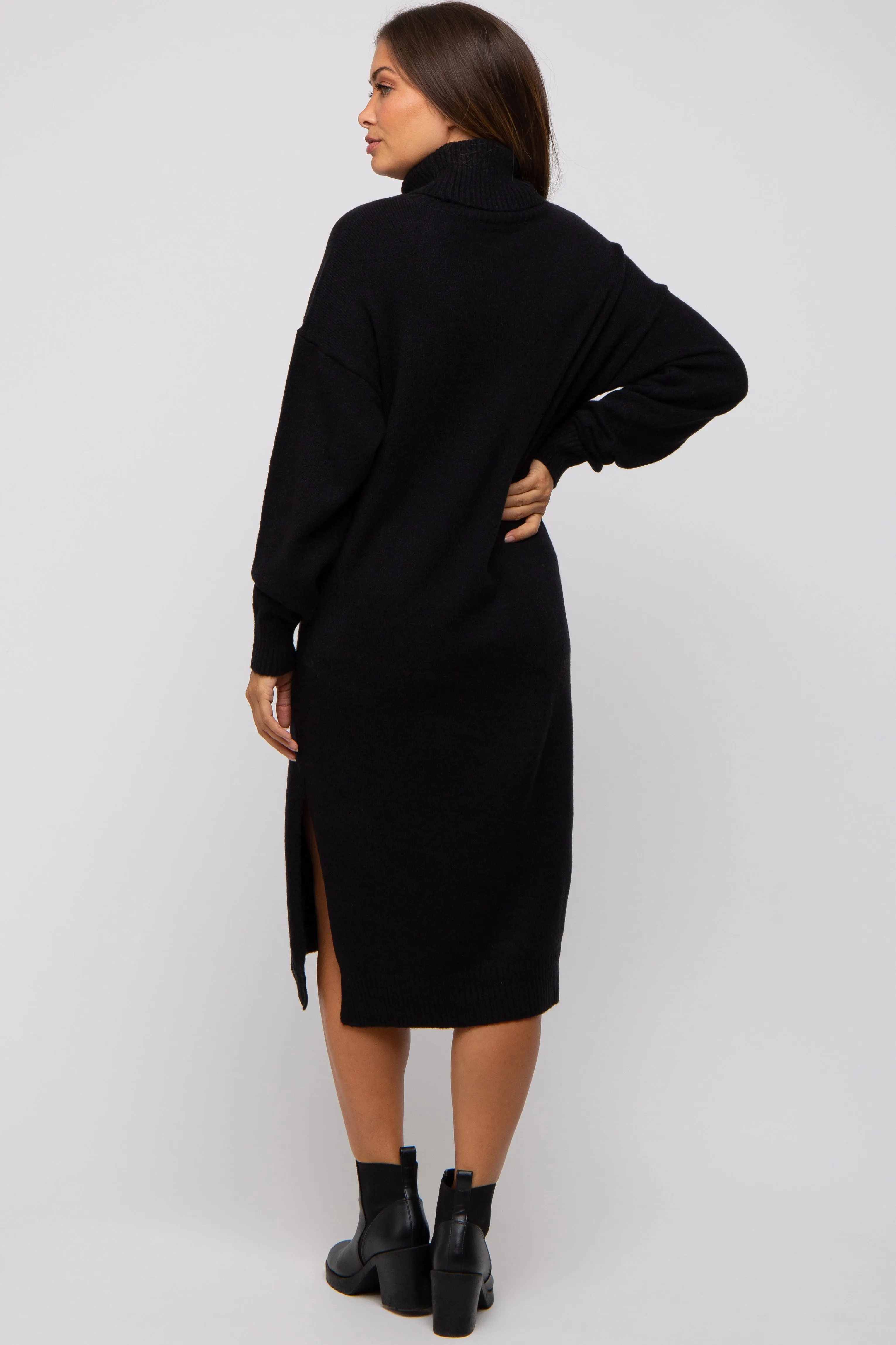Black Turtleneck Side Slit Sweater Maternity Midi Dress sold by Pinkblush product image thumbnail 4